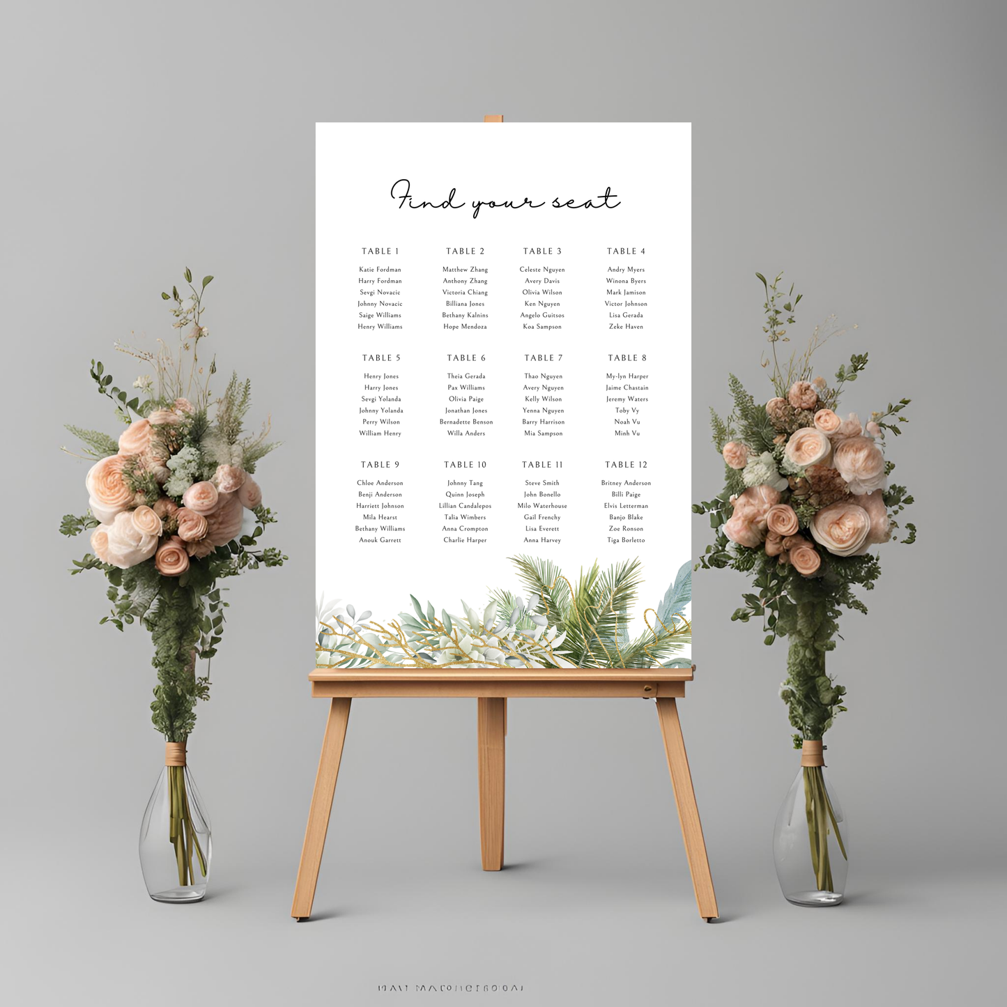 Destination Wedding Palm Tree Seating Plan Digital Download - Online Template