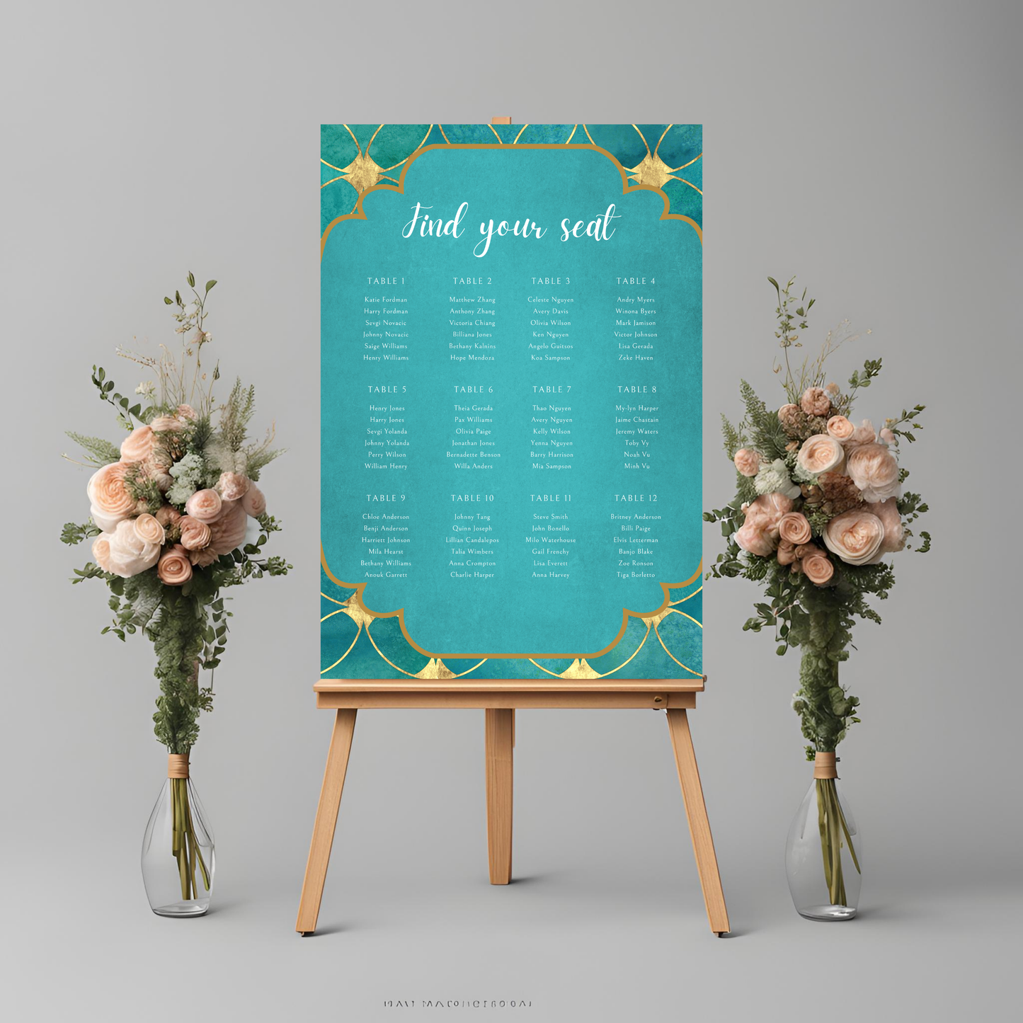 Peacock Teal Seating Plan Digital Download - Online Template
