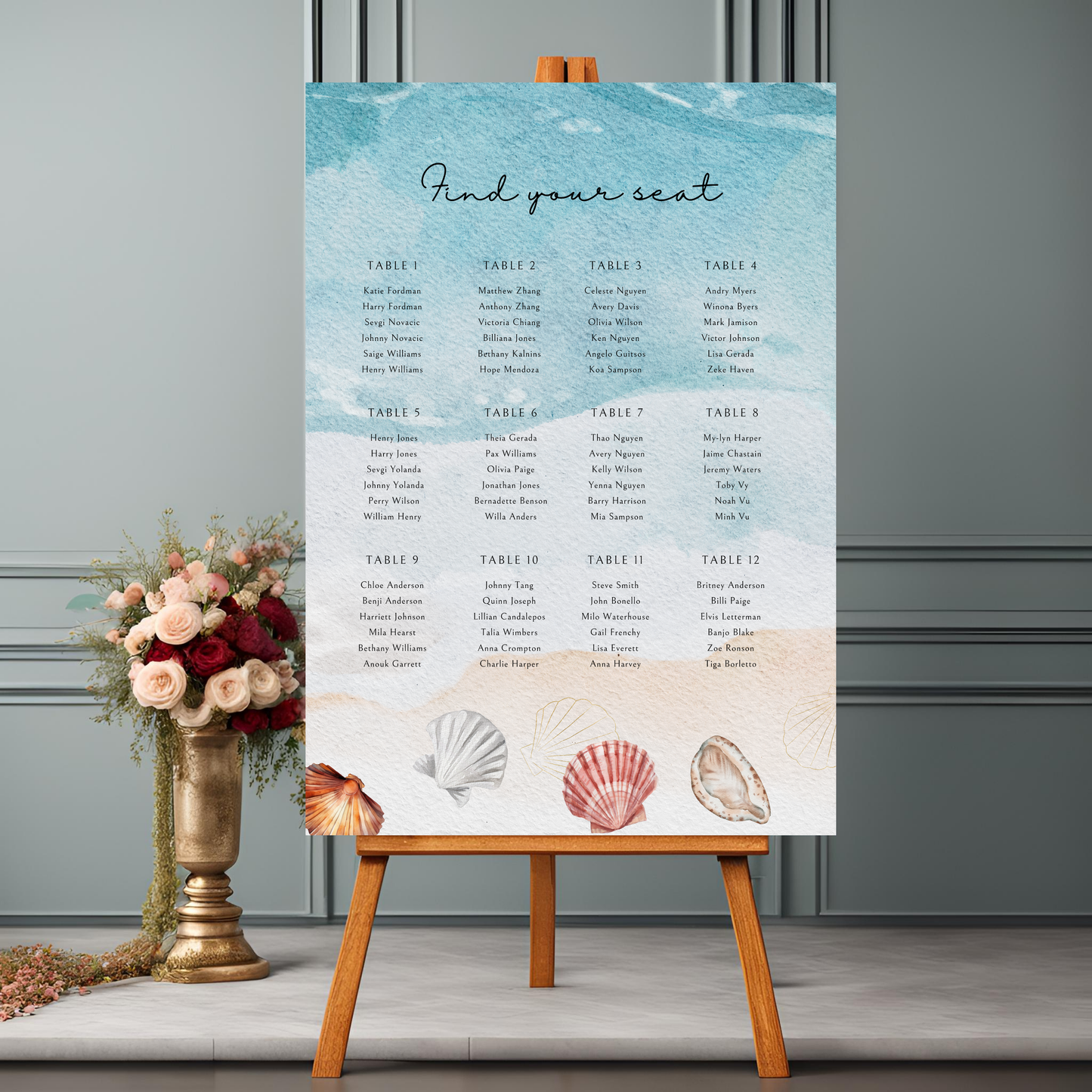 Destination Wedding Beach Seating Plan Digital Download - Online Template