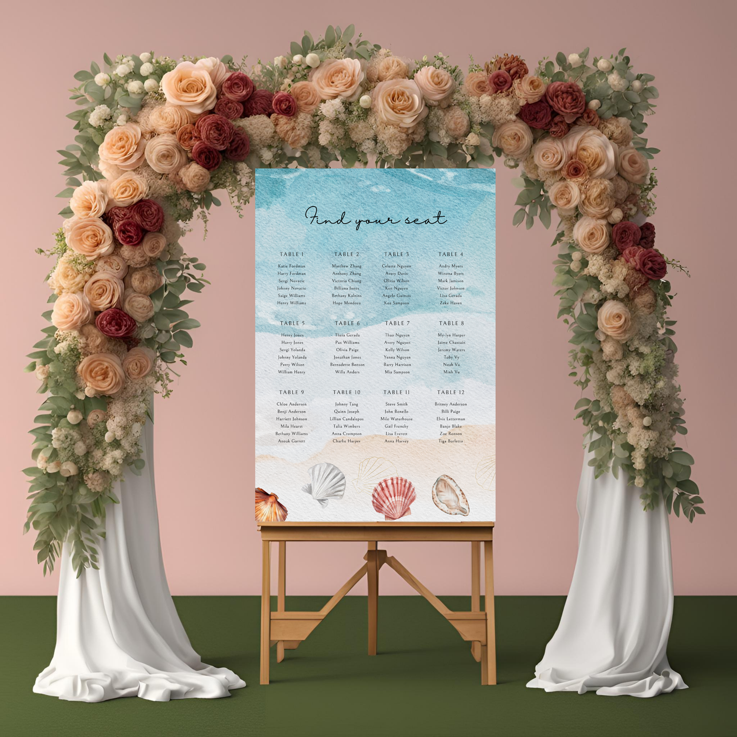 Destination Wedding Beach Seating Plan Digital Download - Online Template