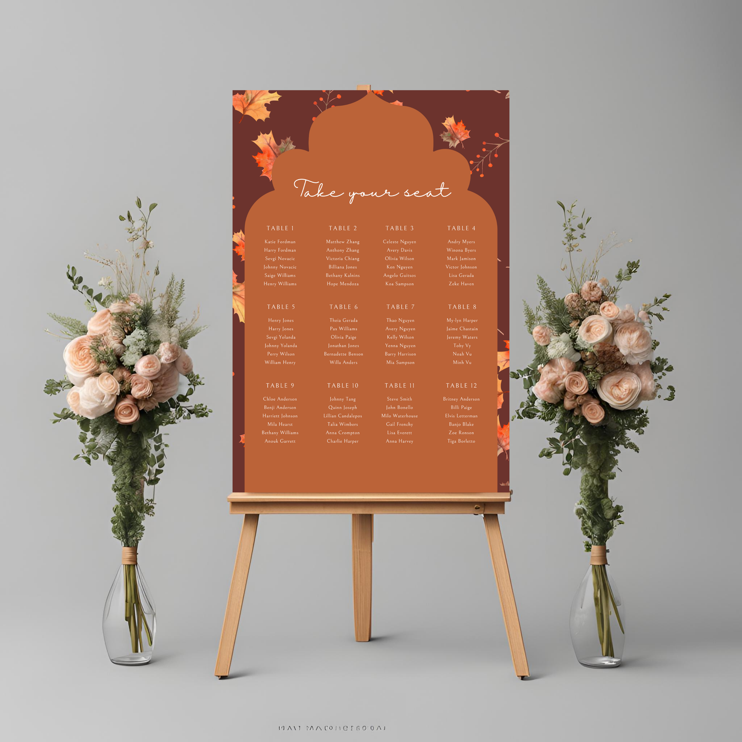 Autumn Fall Wedding Seating Plan Digital Download - Online Template