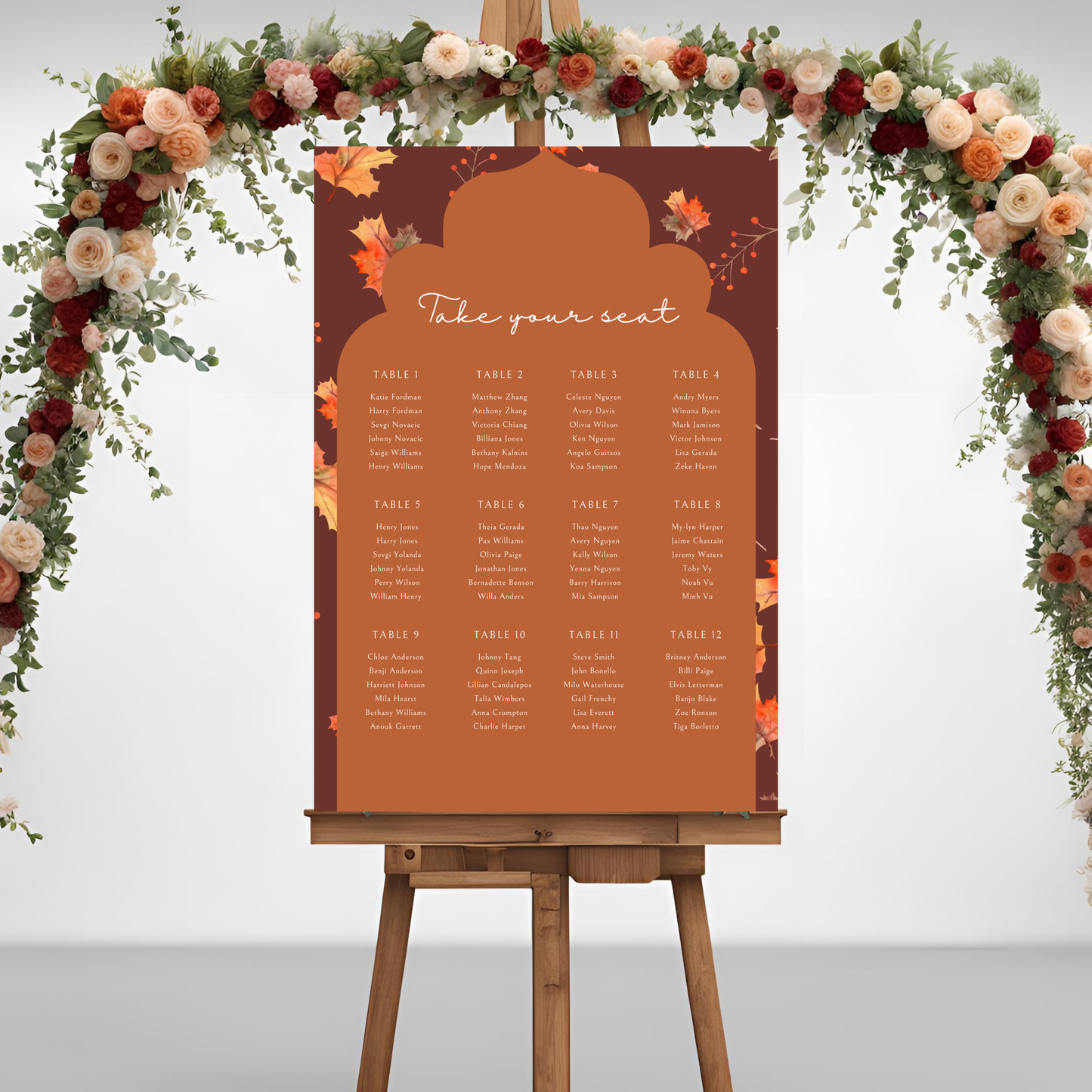 Autumn Fall Wedding Seating Plan Digital Download - Online Template