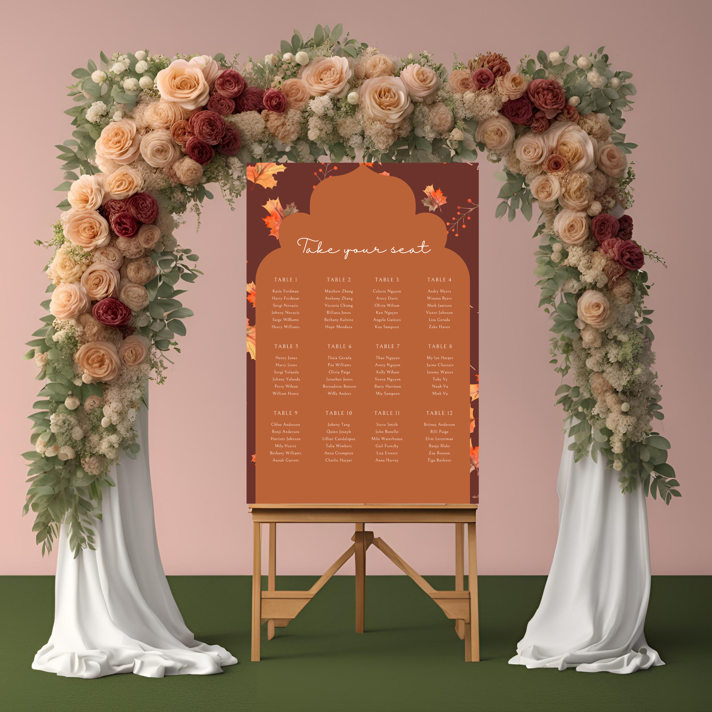 Autumn Fall Wedding Seating Plan Digital Download - Online Template
