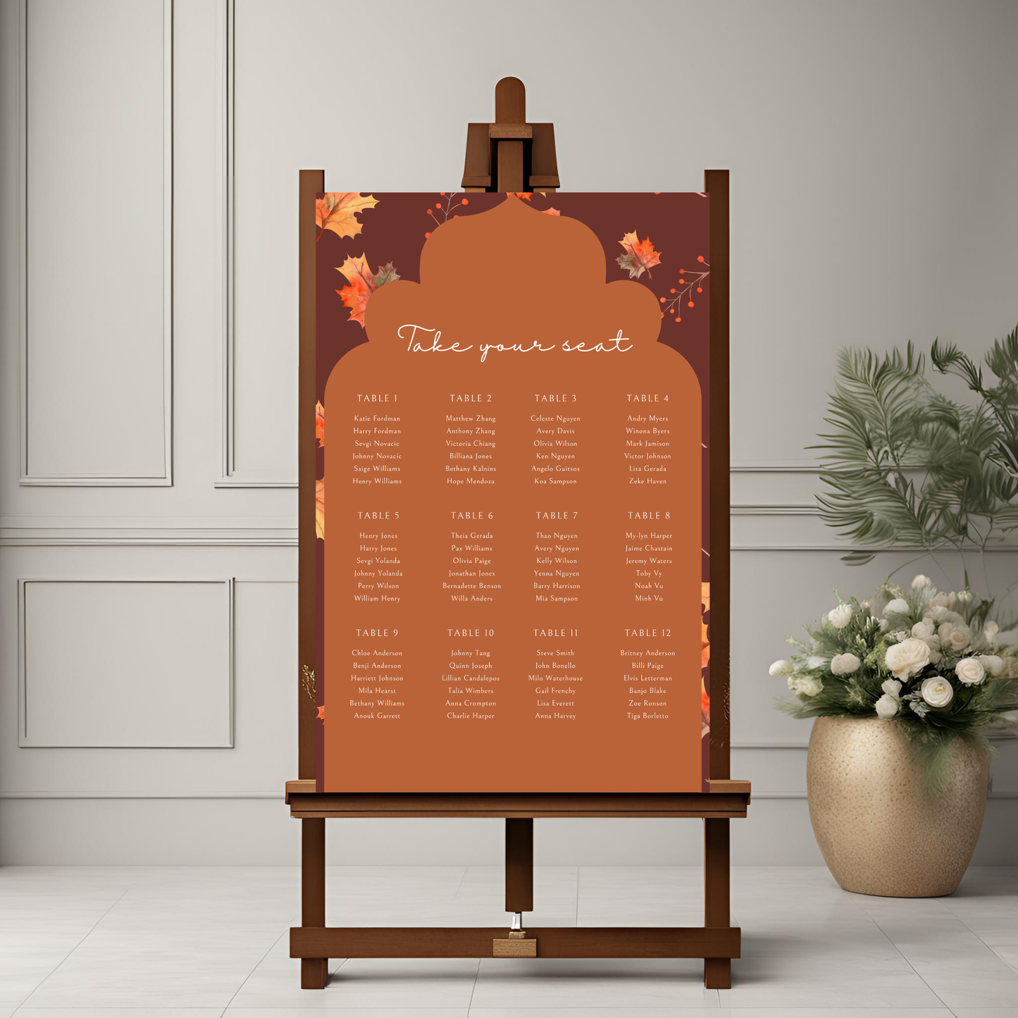 Autumn Fall Wedding Seating Plan Digital Download - Online Template