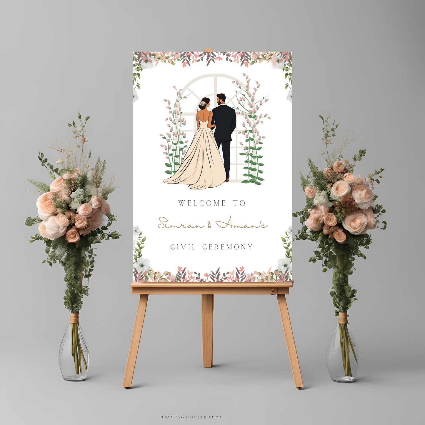 Civil Wedding Minimalist Entrance Board Digital Download - Online Template