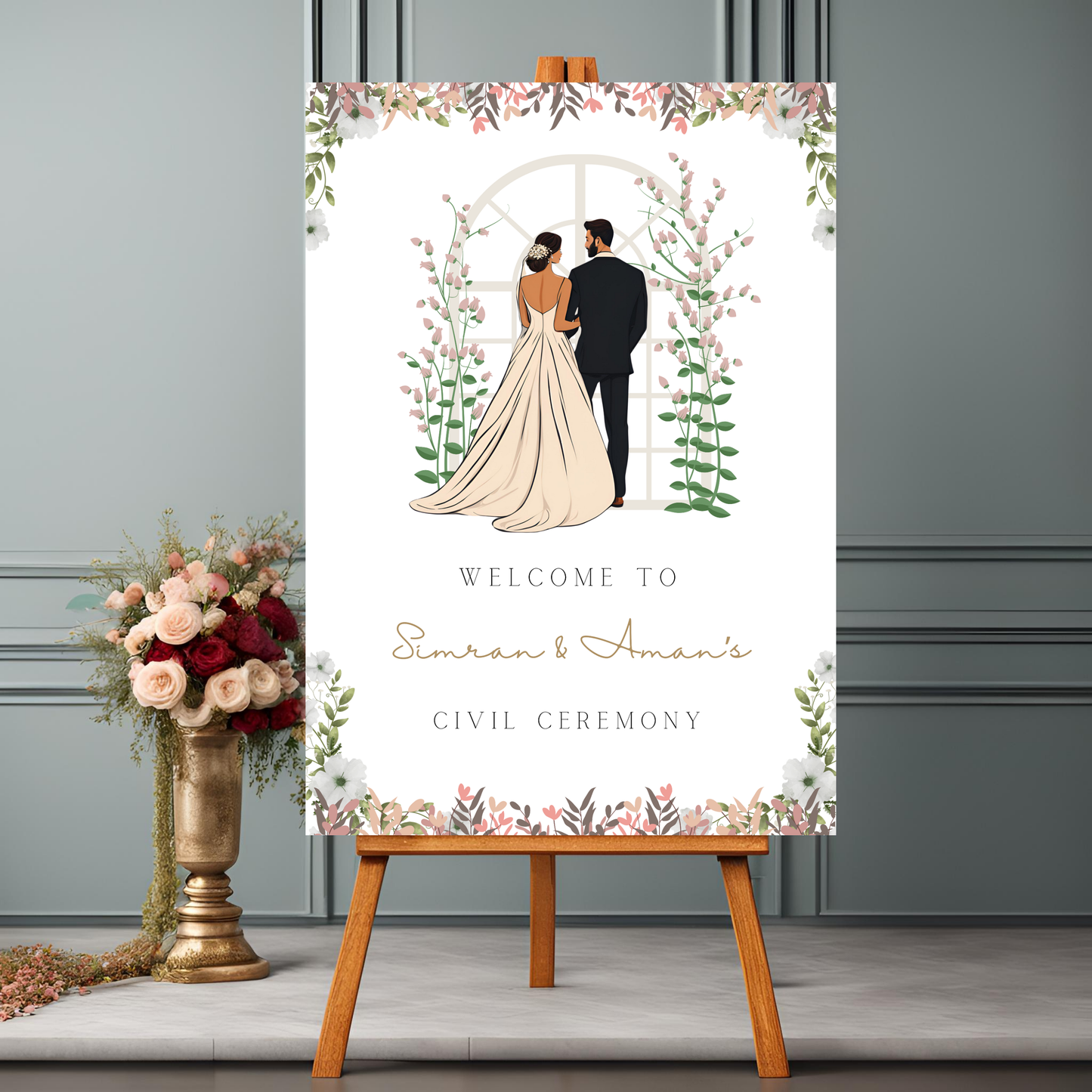 Civil Wedding Minimalist Entrance Board Digital Download - Online Template