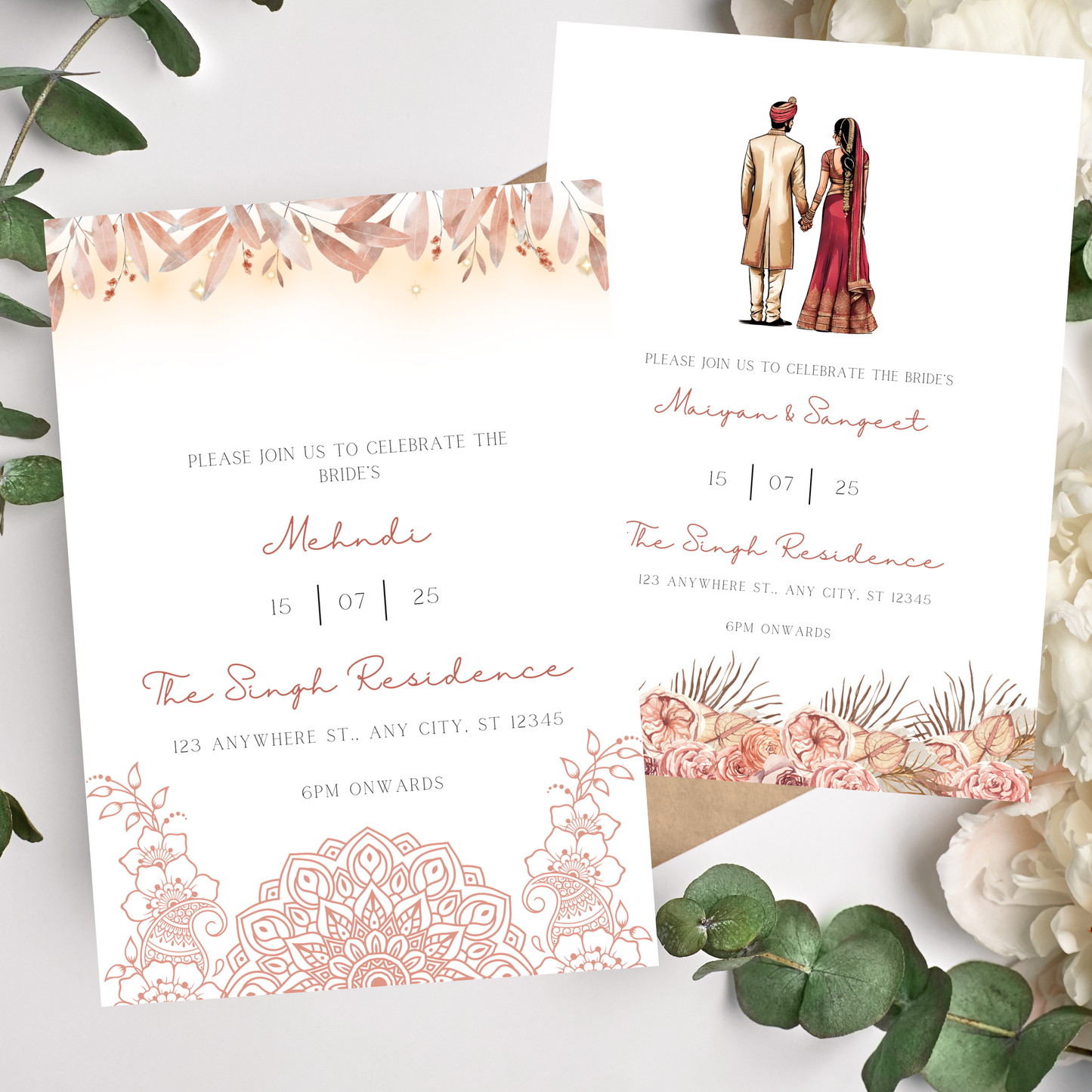 Peach Invite Inserts Digital Download 6pcs - Online Template