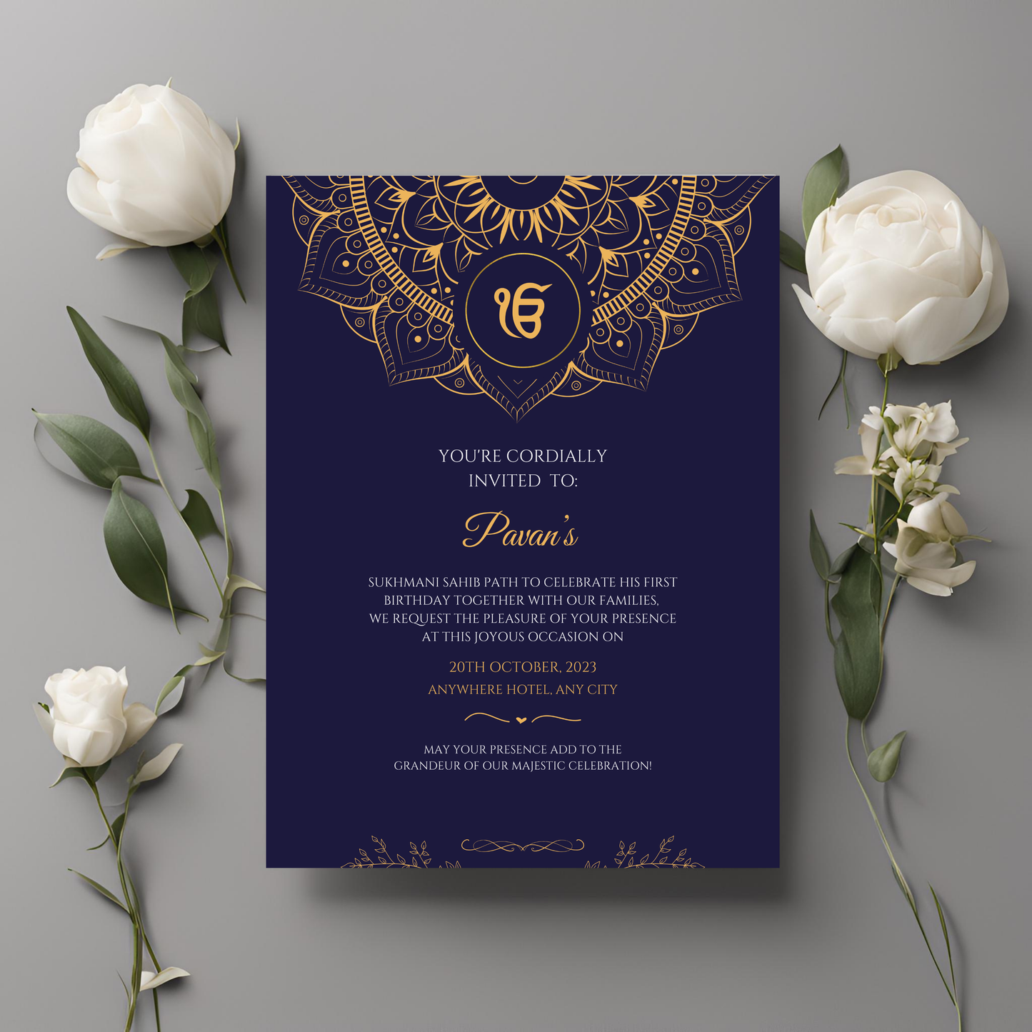 Navy Gold Mehndi Sukhmani Sahib Invitation Digital Download - Online Template