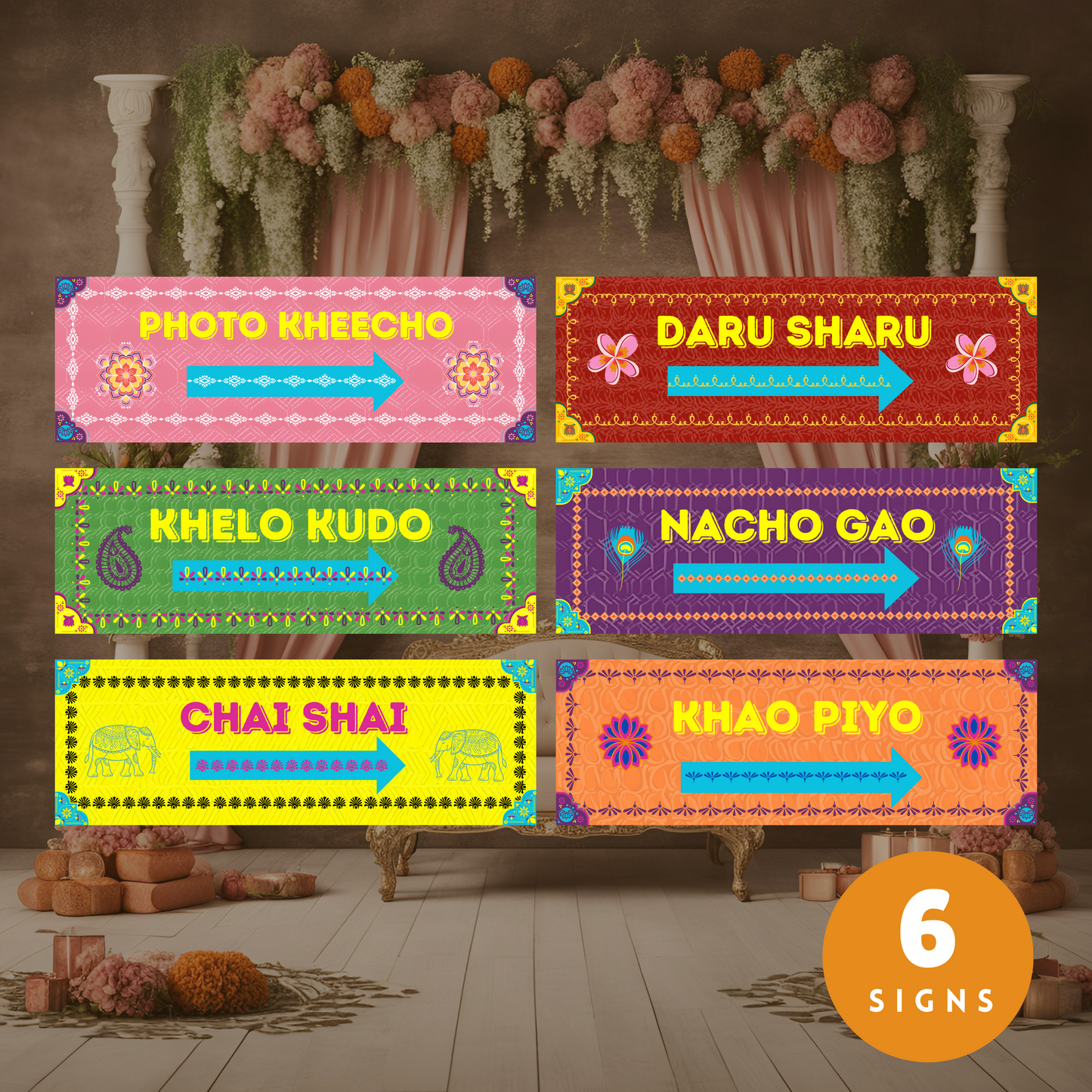 Quirky Mehndi Signs - Digital Directional Welcome Signs