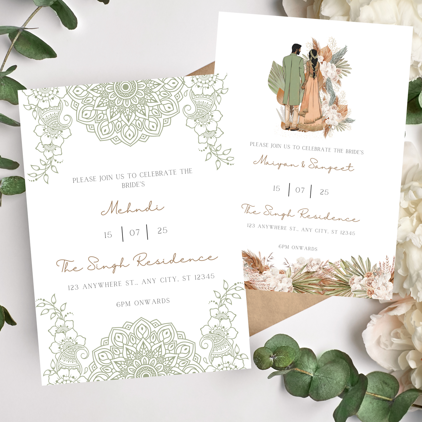 Green Tropical Invite Inserts Digital Download 6pcs - Online Template