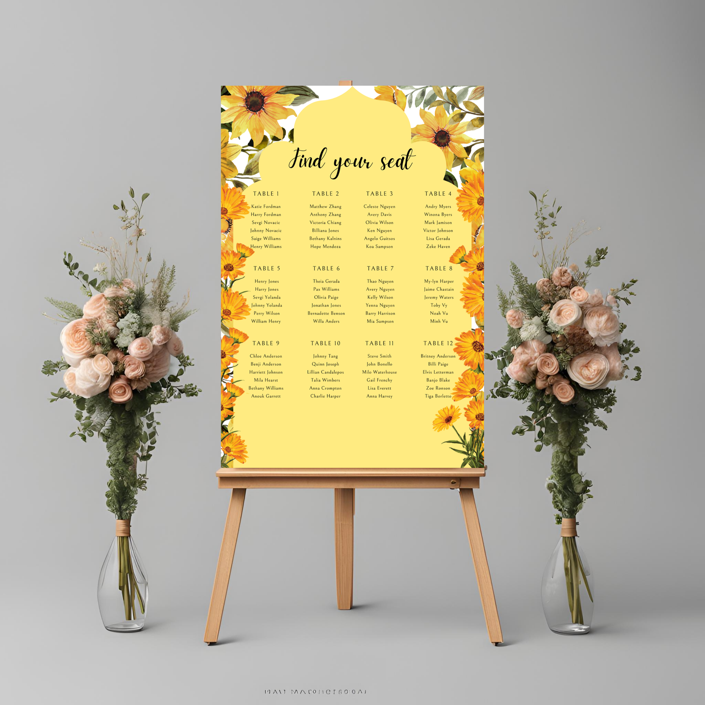Sunflower Seating Plan Digital Download - Online Template