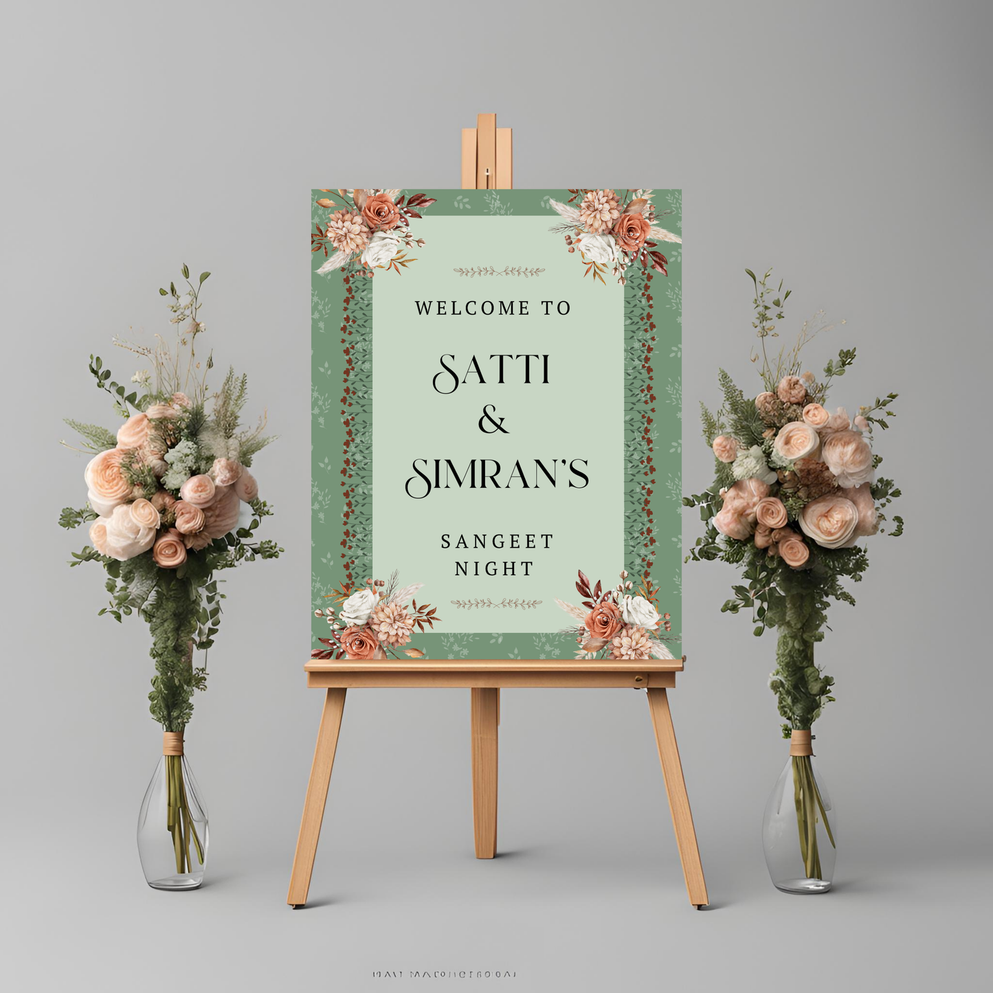 Sage Green Floral Entrance Board Digital - Online Template