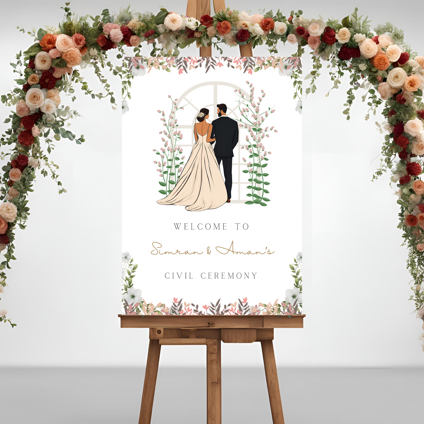 Civil Wedding Minimalist Entrance Board Digital Download - Online Template