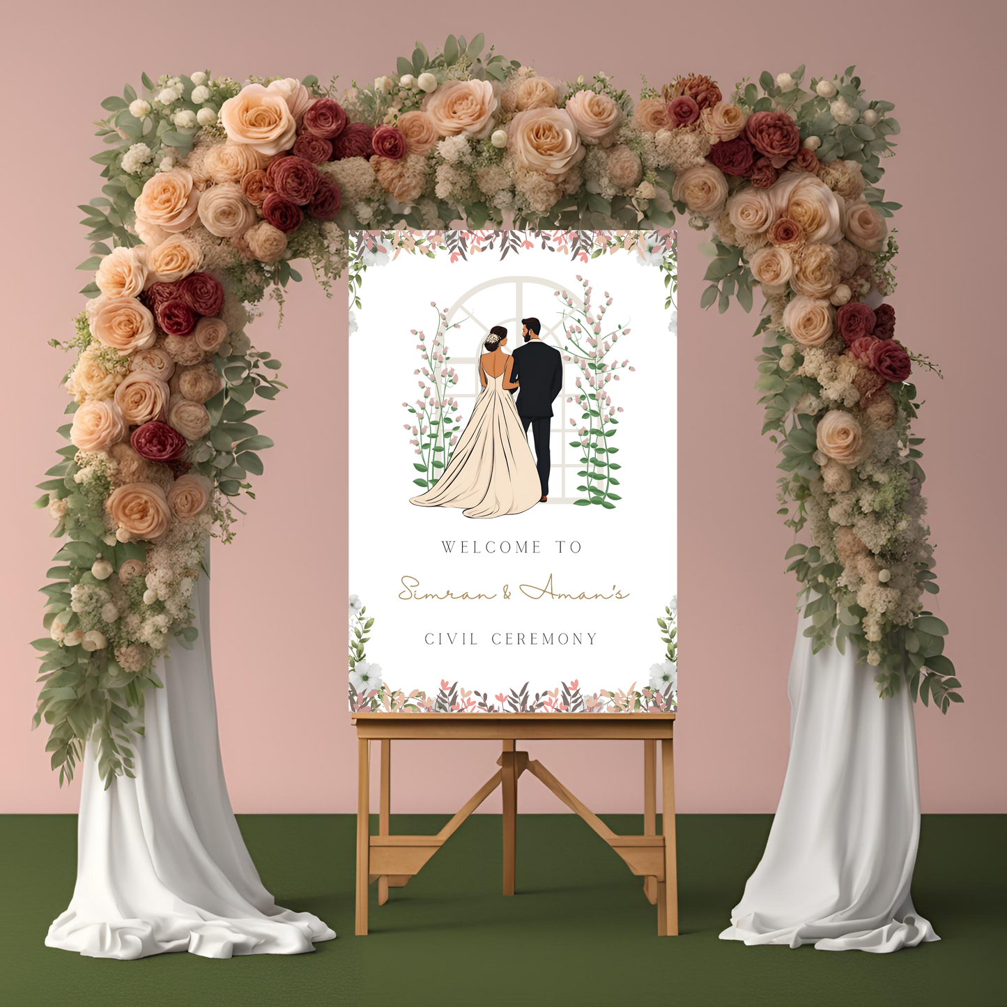 Civil Wedding Minimalist Entrance Board Digital Download - Online Template