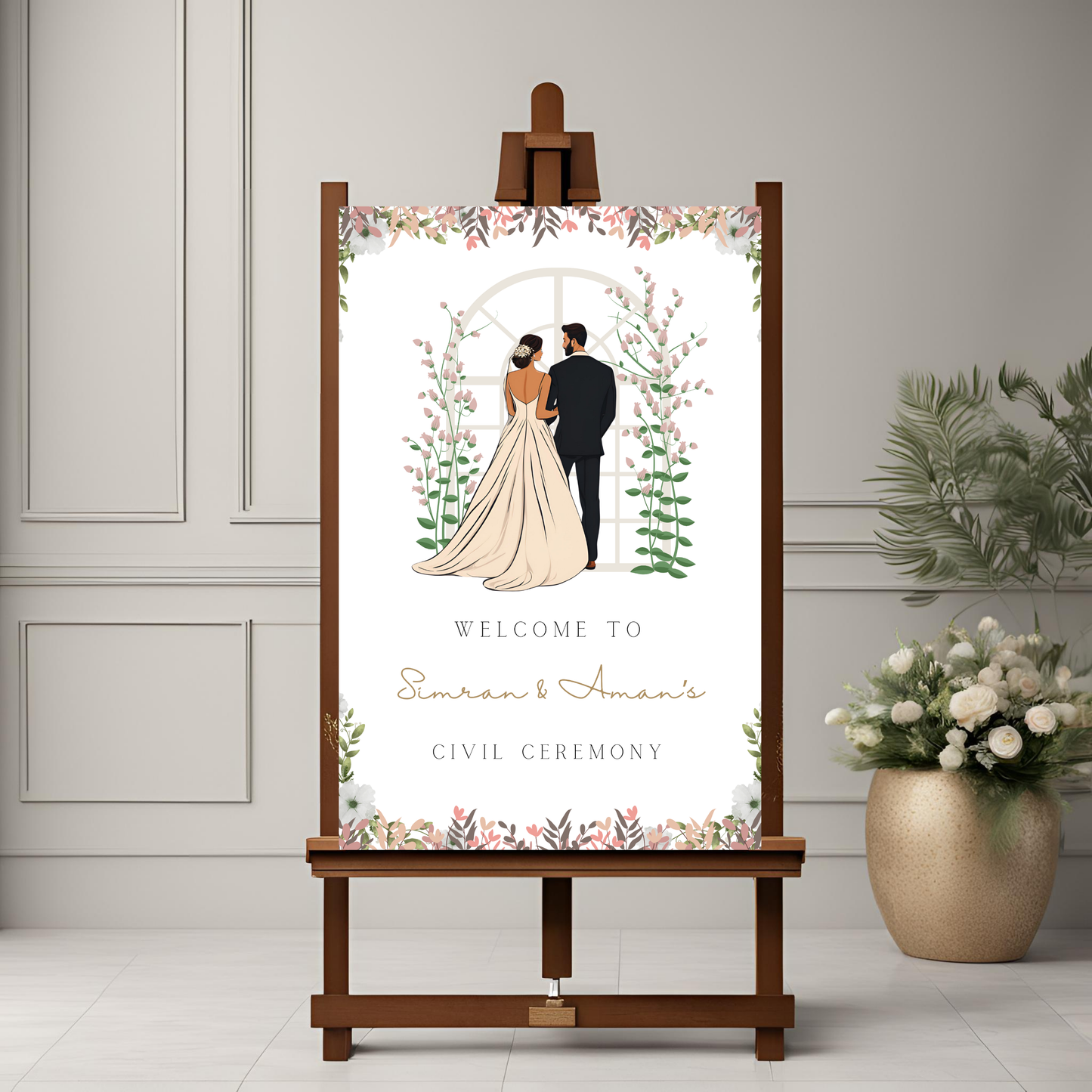 Civil Wedding Minimalist Entrance Board Digital Download - Online Template
