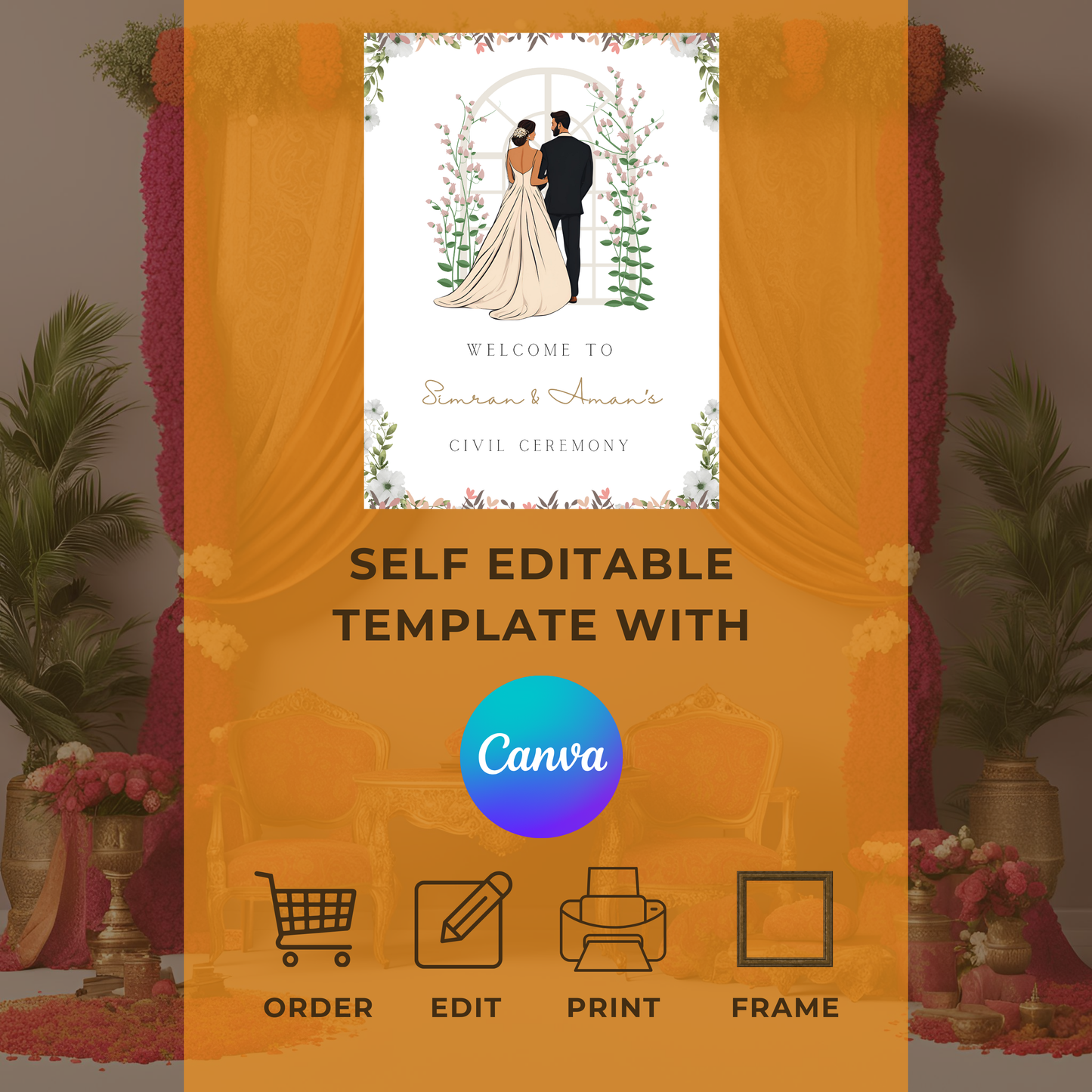 Civil Wedding Minimalist Entrance Board Digital Download - Online Template