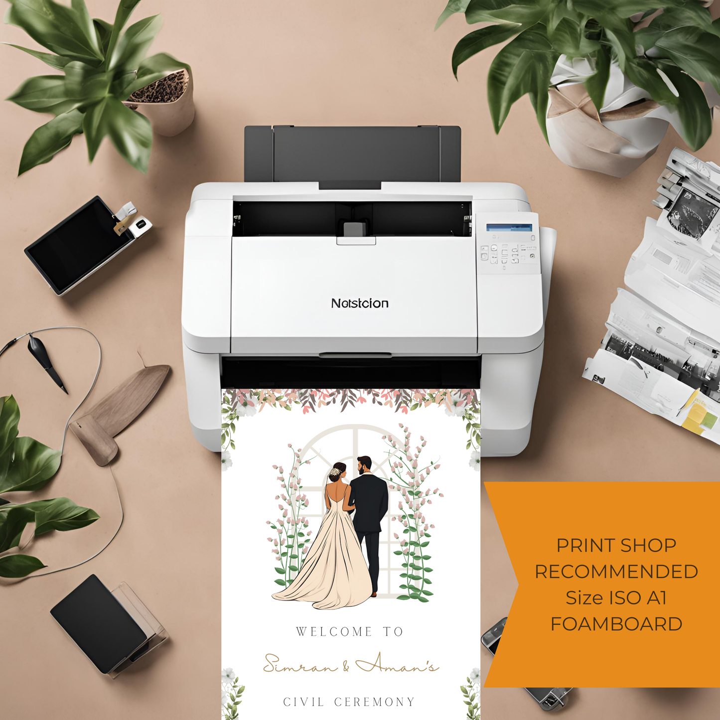 Civil Wedding Minimalist Entrance Board Digital Download - Online Template