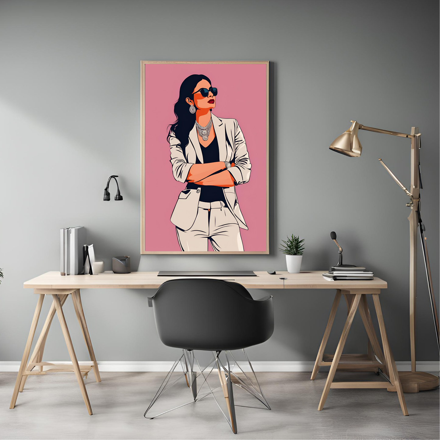 Indian Boss Queen Pink Print Black Framed A4 Art Portrait Print