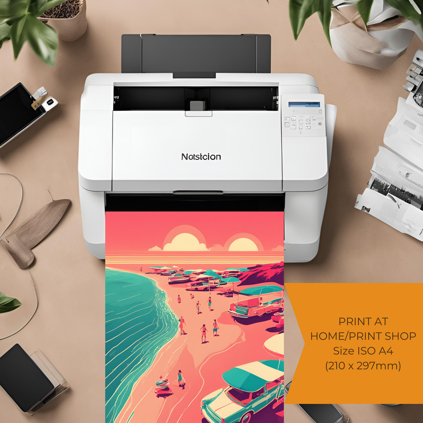 Retro Travel Aesthetic Colourful Beach Poster - Wall Art Printable Download