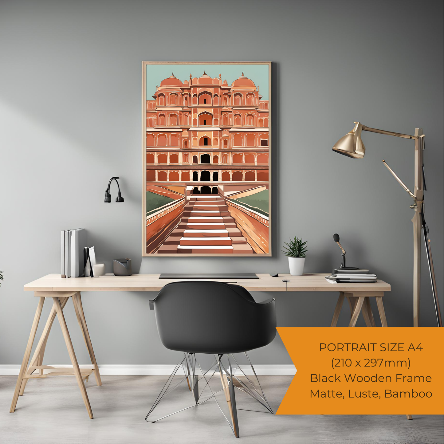 India Architecture Black Framed A4 Portrait Print