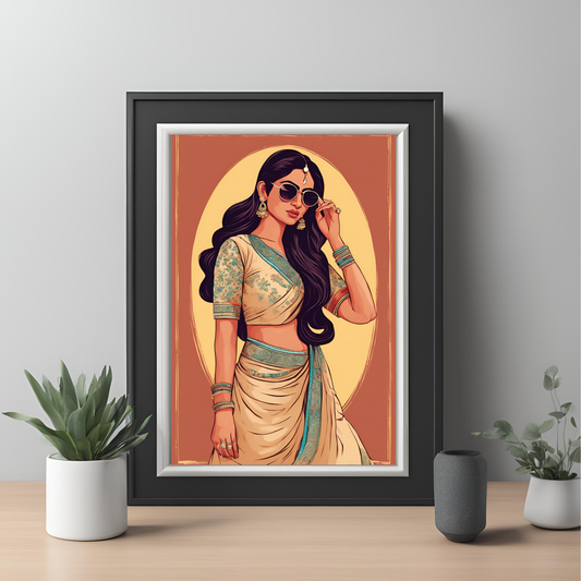 Sarees & Sunglasses Framed A4 Fine Art Print - Portrait/Black