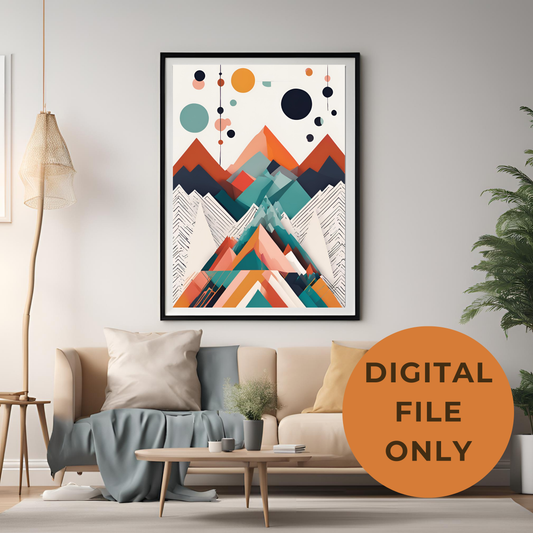 Scandinavian Colourful Mountain Wall Art Digital Download