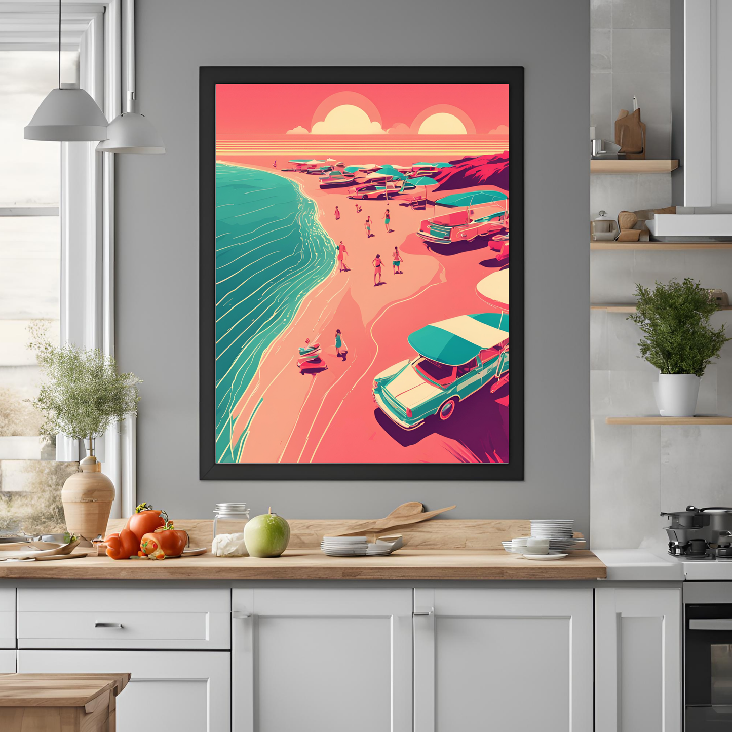 Retro Travel Aesthetic Colourful Beach Poster - Wall Art Printable Download