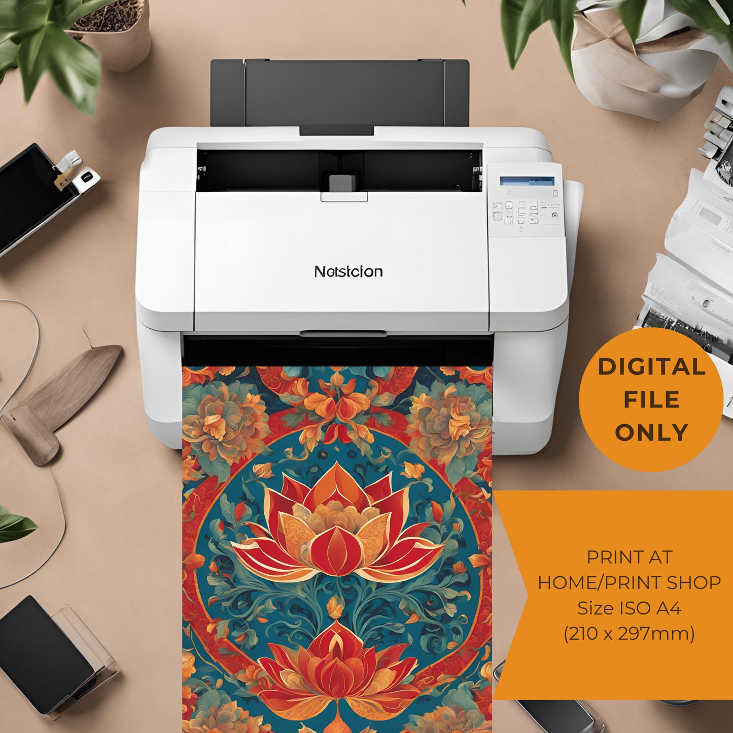 Lotus Traditional Folk Print - Digital Download