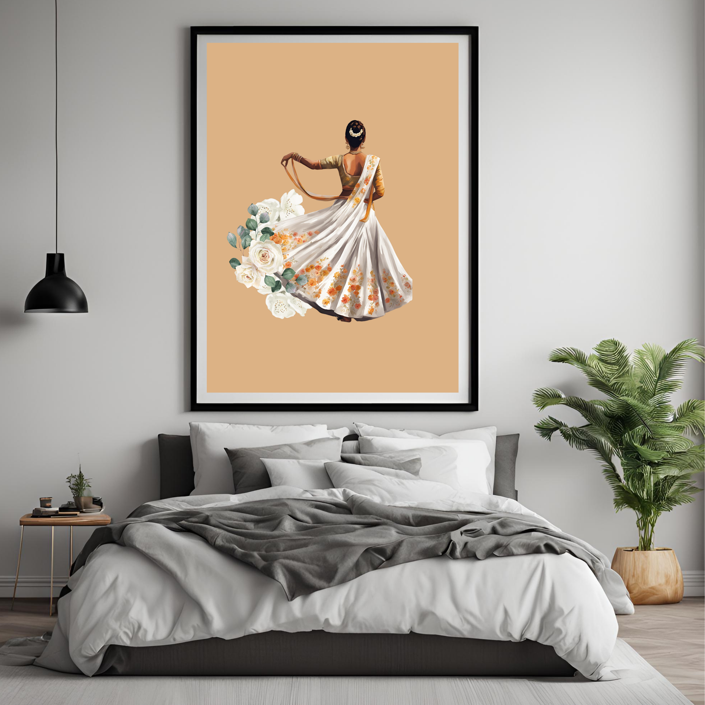 Indian Dancer Kathak Black Framed A4 Art Portrait Print