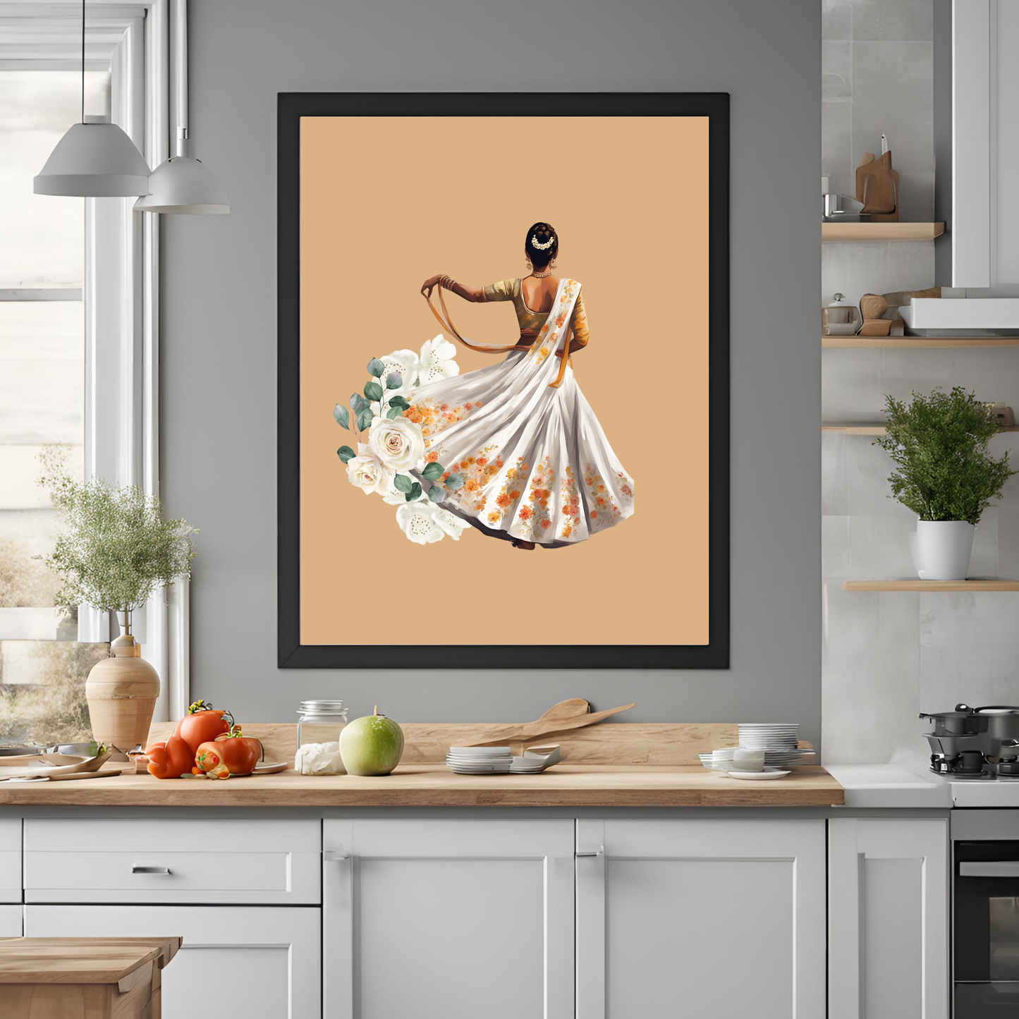 Indian Dancer Kathak Black Framed A4 Art Portrait Print