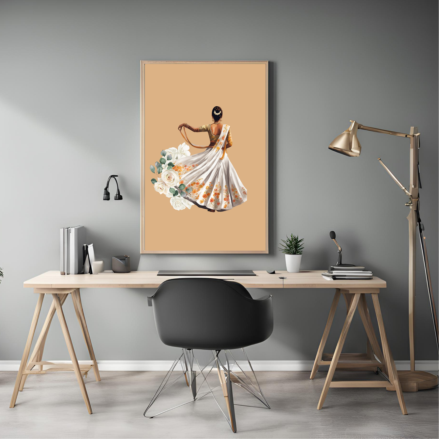 Indian Dancer Kathak Black Framed A4 Art Portrait Print