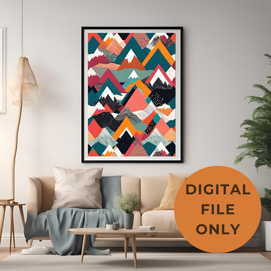 Scandinavian Boho Mountain Wall Art Digital Download