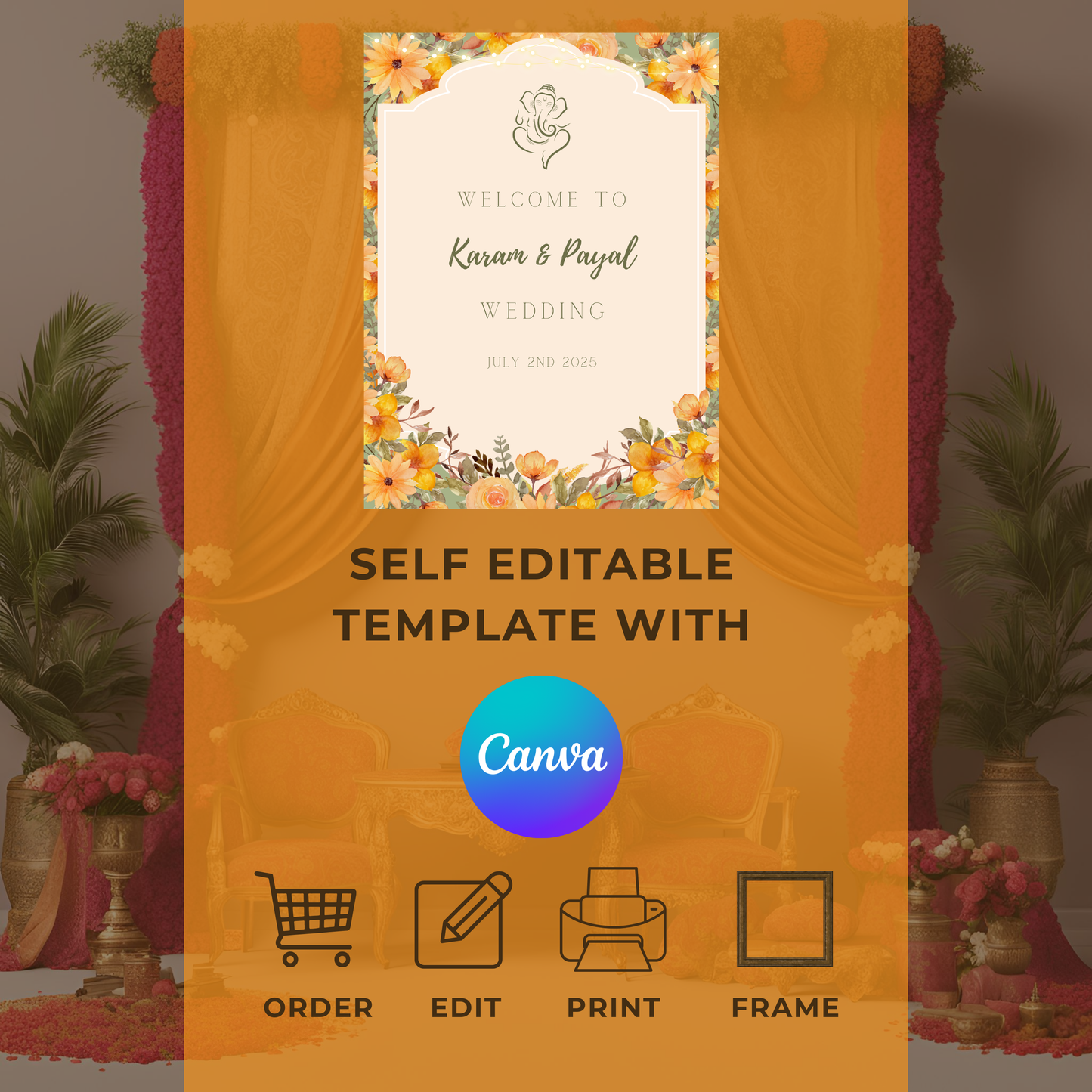 Sage Green Sunflower Entrance Board Digital Download - Online Template