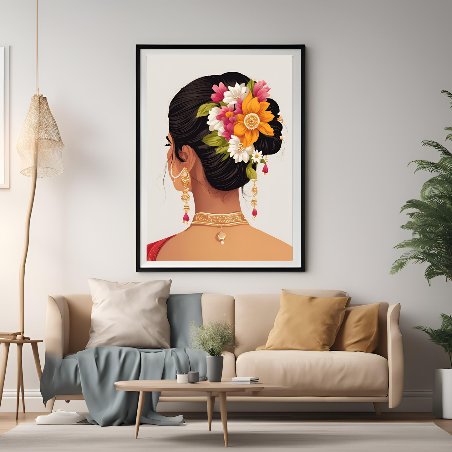 Indian Dancer Gajra Framed A4 Black Portrait Print