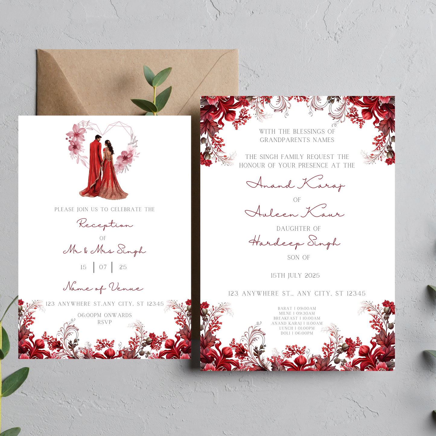 Red Heart Invite Inserts Digital Download 6pcs - Online Template