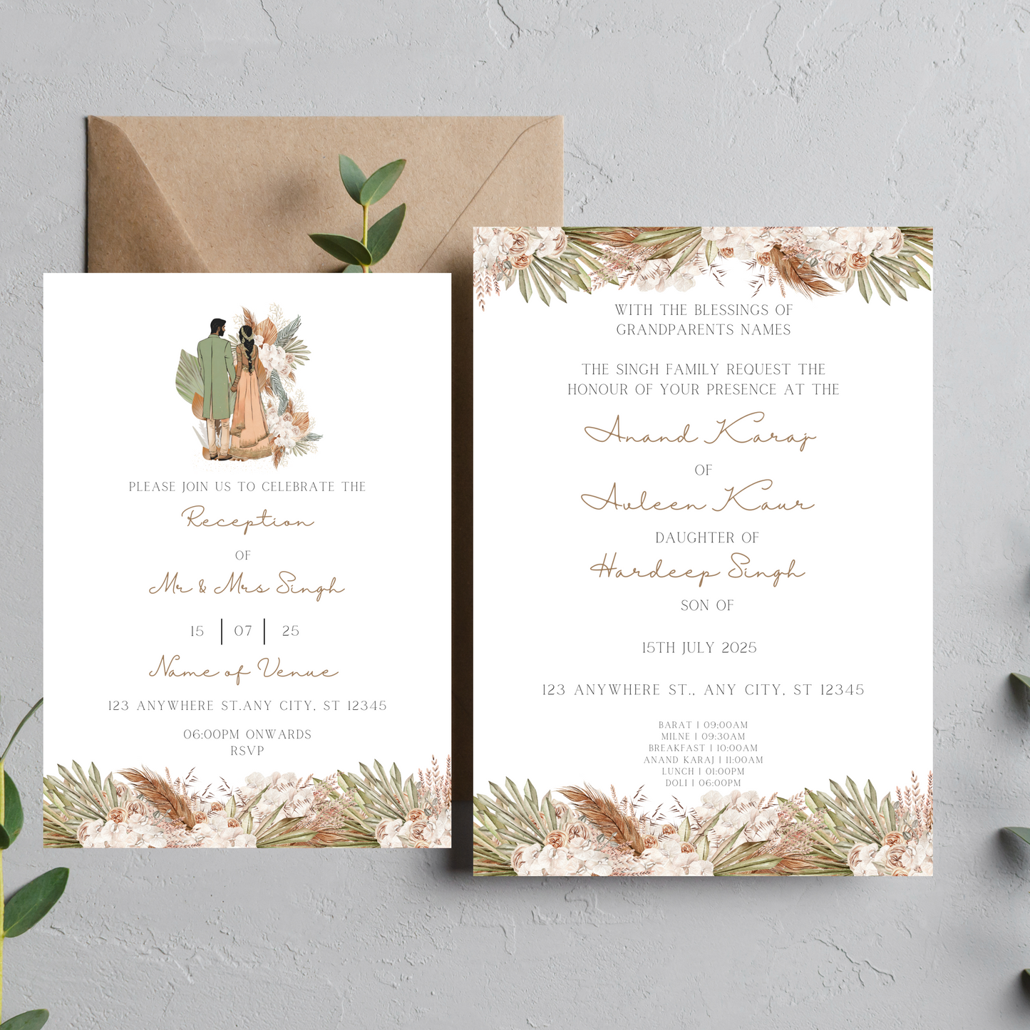 Green Tropical Invite Inserts Digital Download 6pcs - Online Template