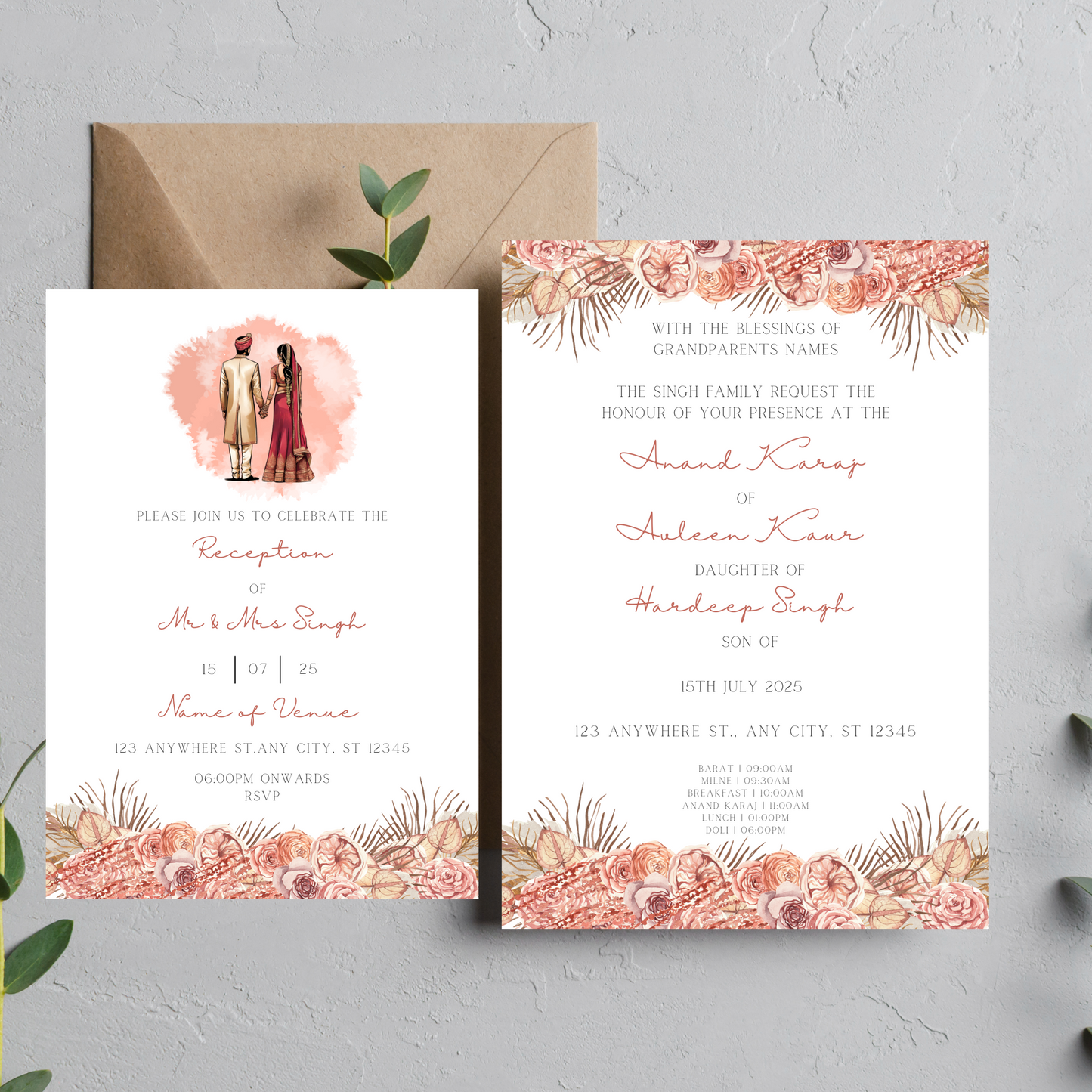 Peach Invite Inserts Digital Download 6pcs - Online Template