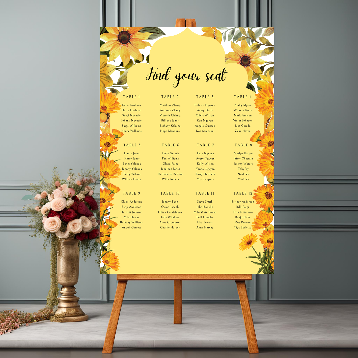 Sunflower Seating Plan Digital Download - Online Template