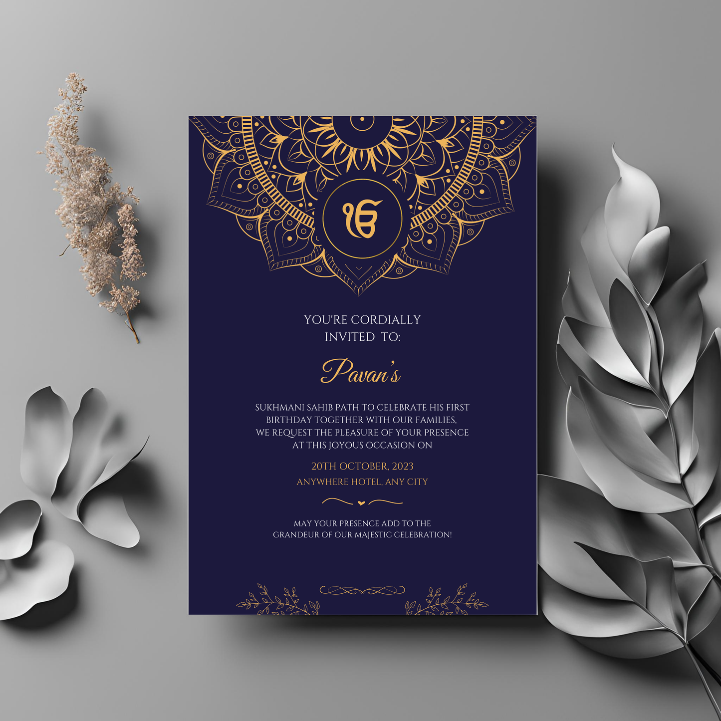 Navy Gold Mehndi Sukhmani Sahib Invitation Digital Download - Online Template