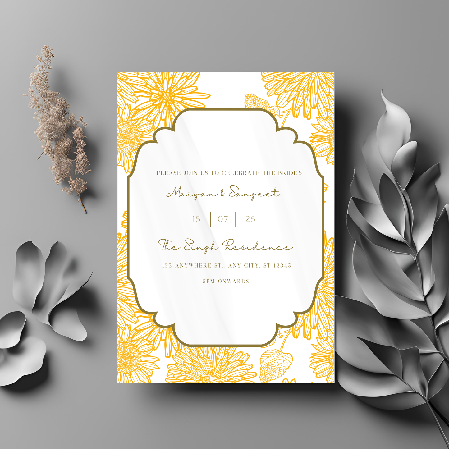 Sunflower Wedding Invitations 6 pcs Digital Download - Online Template