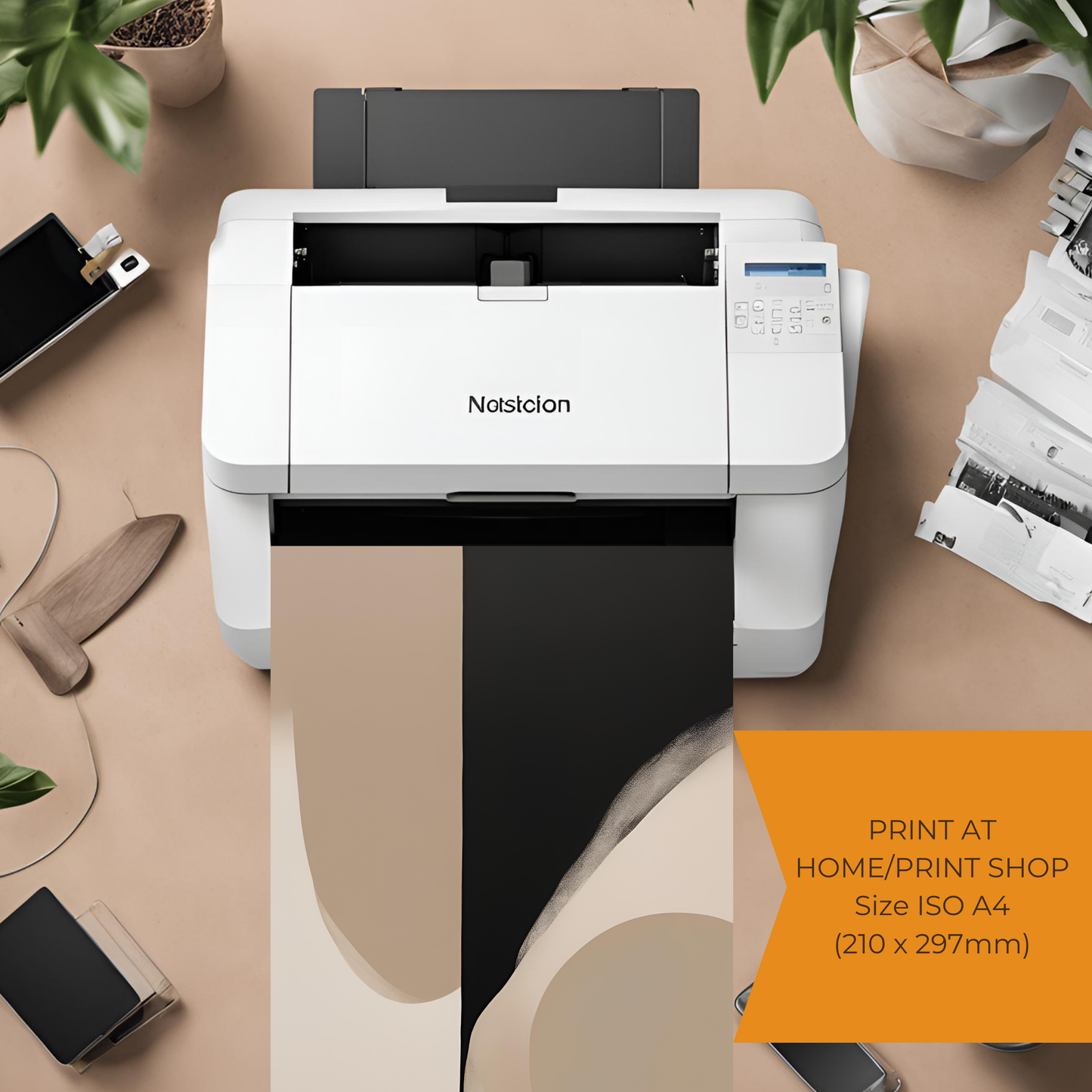 Set of 3 Contemporary Abstract Art -  Black Beige Minimalist  Printable Wall Art