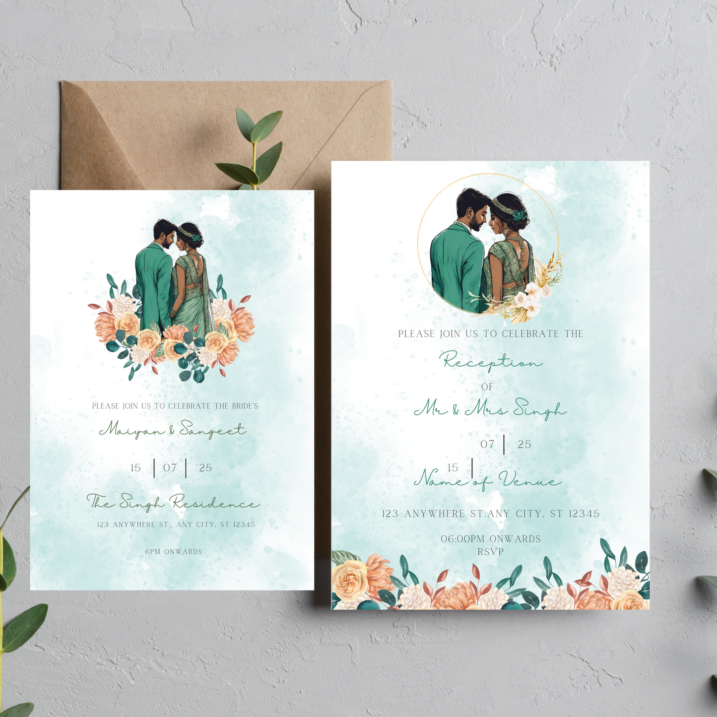 Teal Invite Inserts Digital Download 6pcs - Online Template