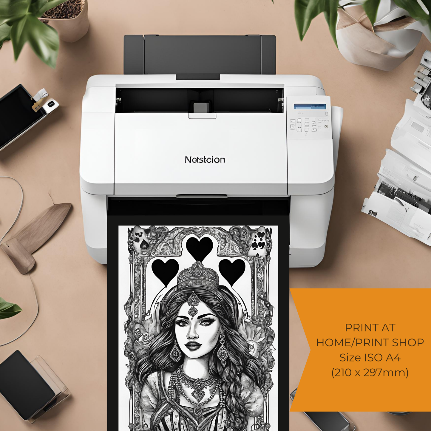 Queen of Hearts Digital Black and White - Wall Art