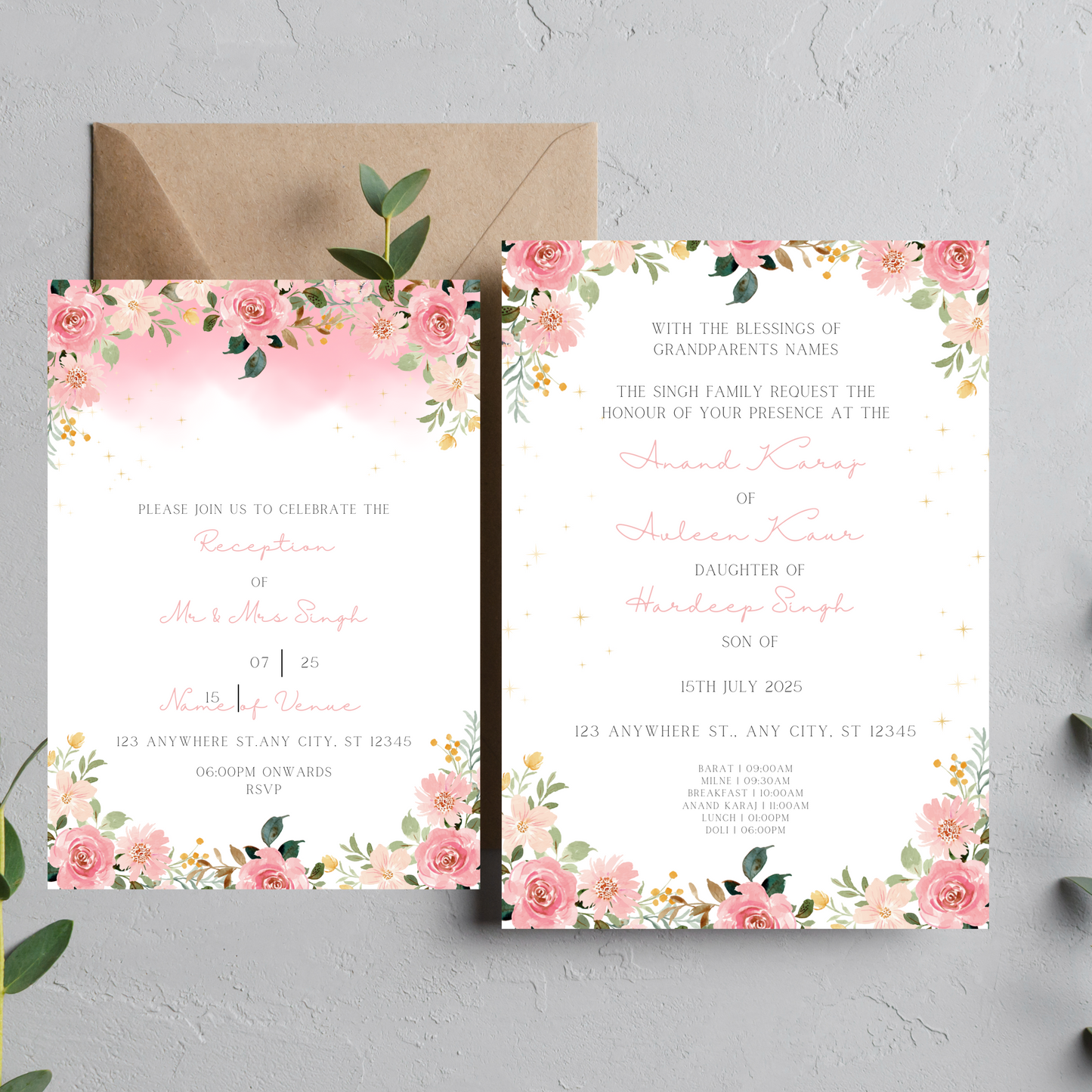 Pink Invite Inserts Digital Download 6pcs - Online Template