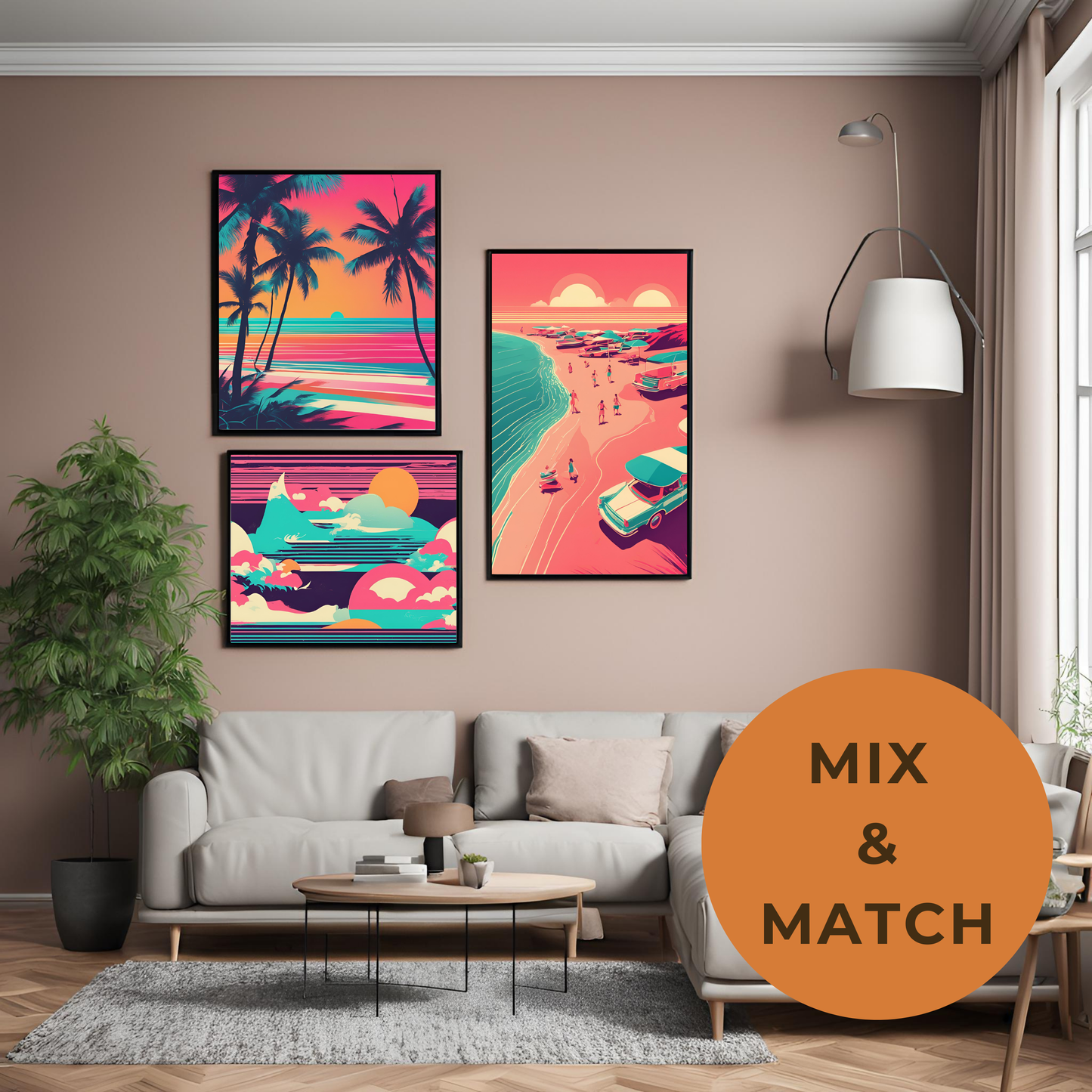Coastal Gallery Wall -Sunset Printable Wall Art Summer Aesthetic Colourful Beach Poster