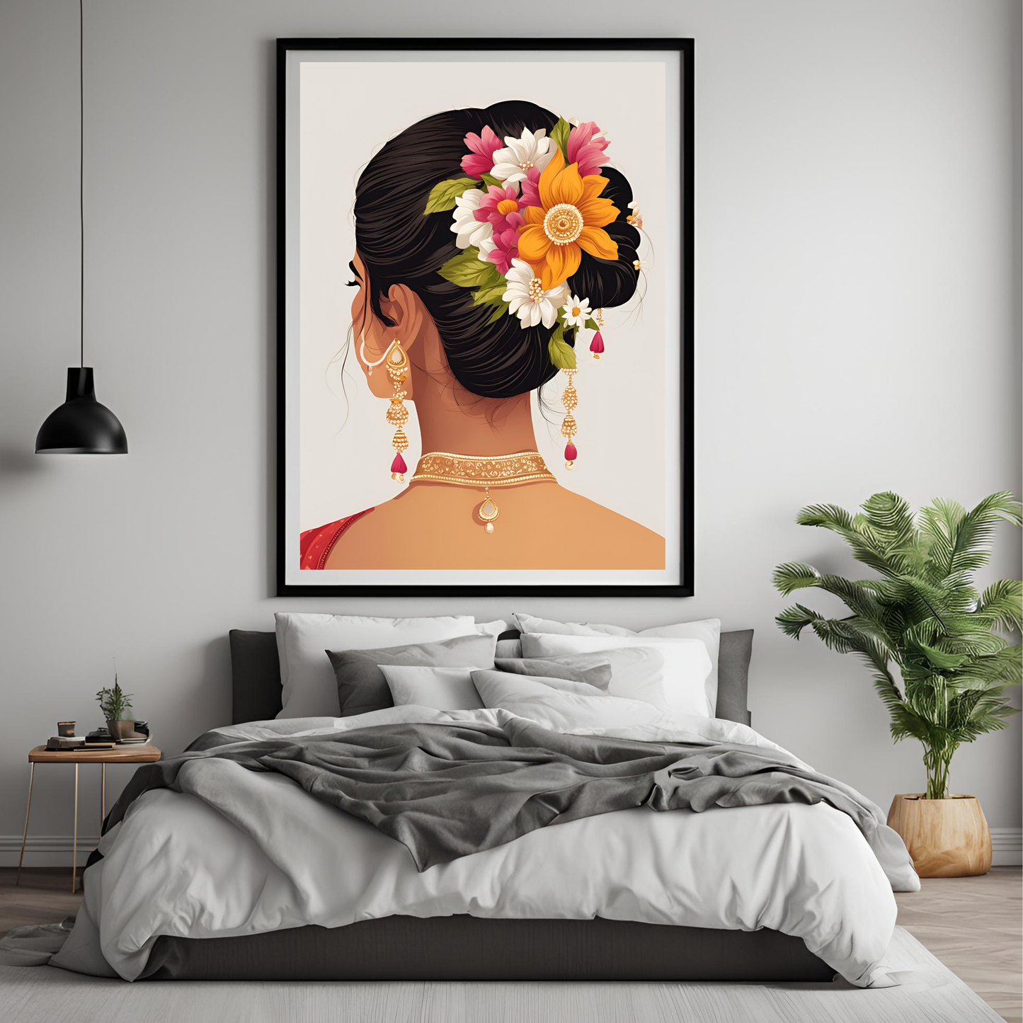 Indian Dancer Gajra Framed A4 Black Portrait Print