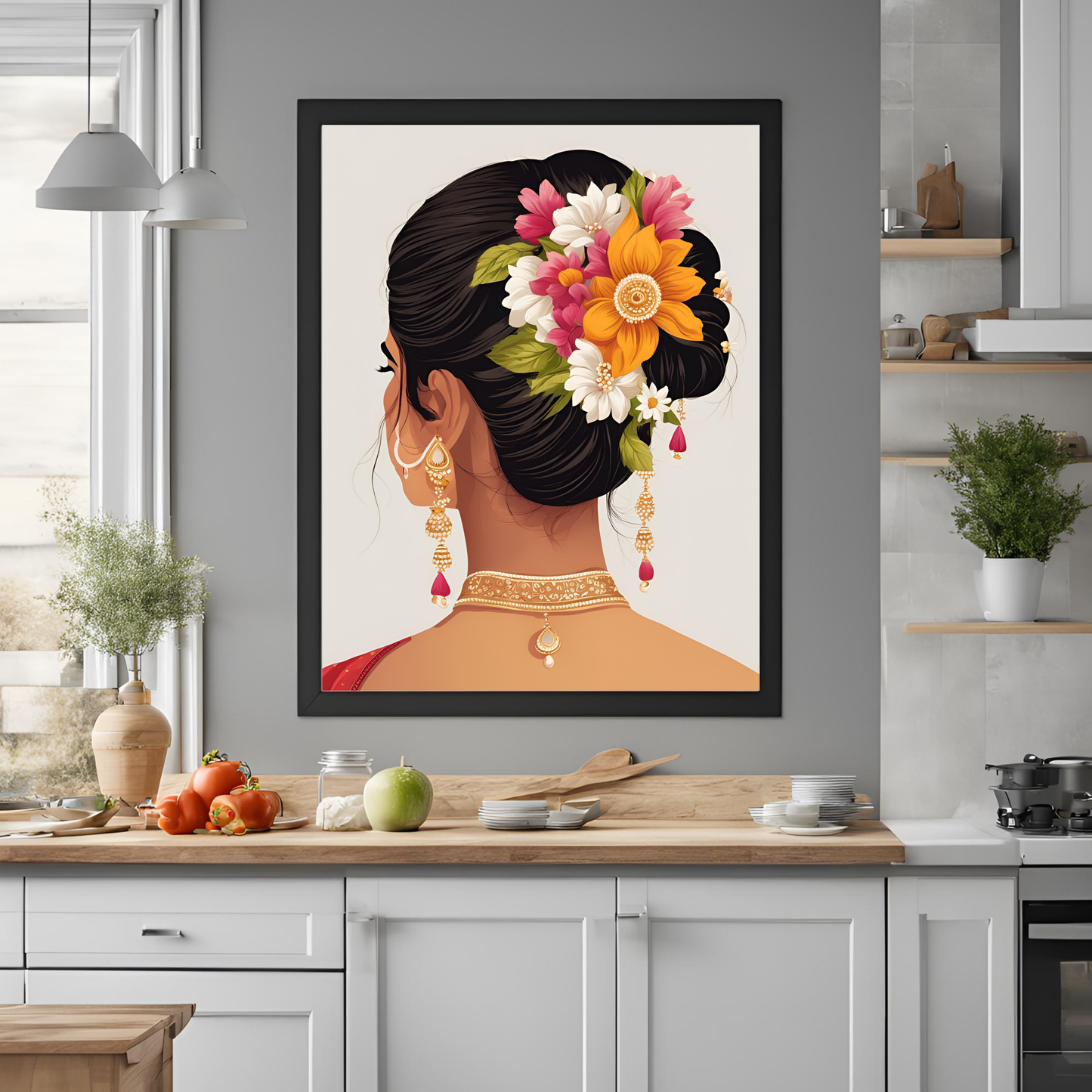 Indian Dancer Gajra Framed A4 Black Portrait Print