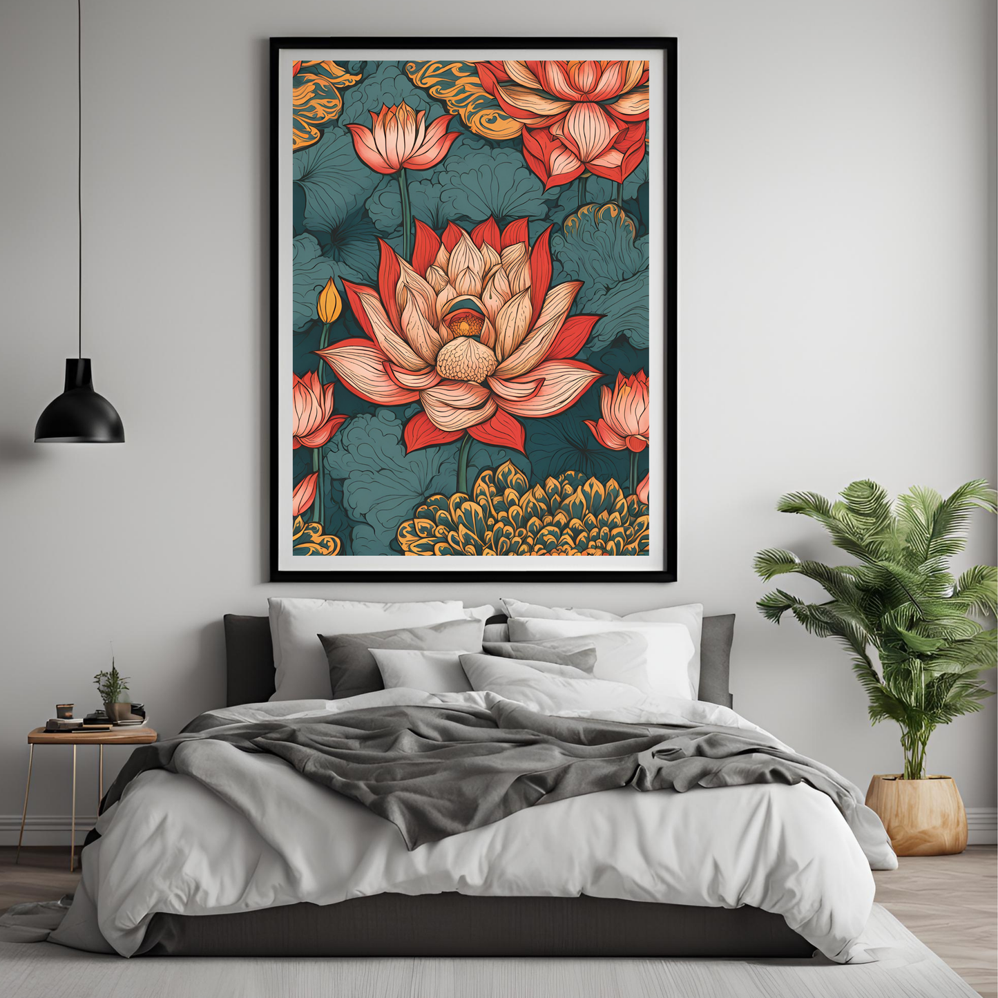 Lotus Traditional Folk Print Navy - Digital Download