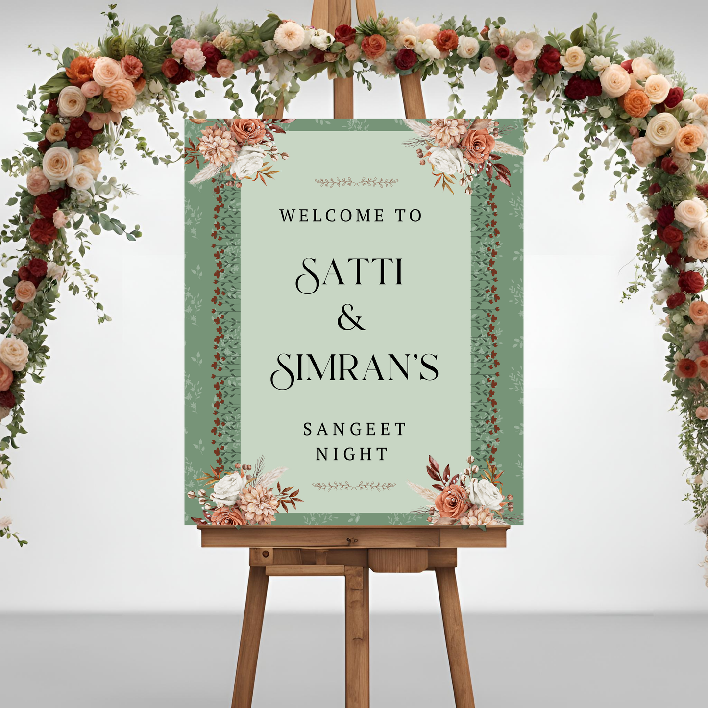 Sage Green Floral Entrance Board Digital - Online Template