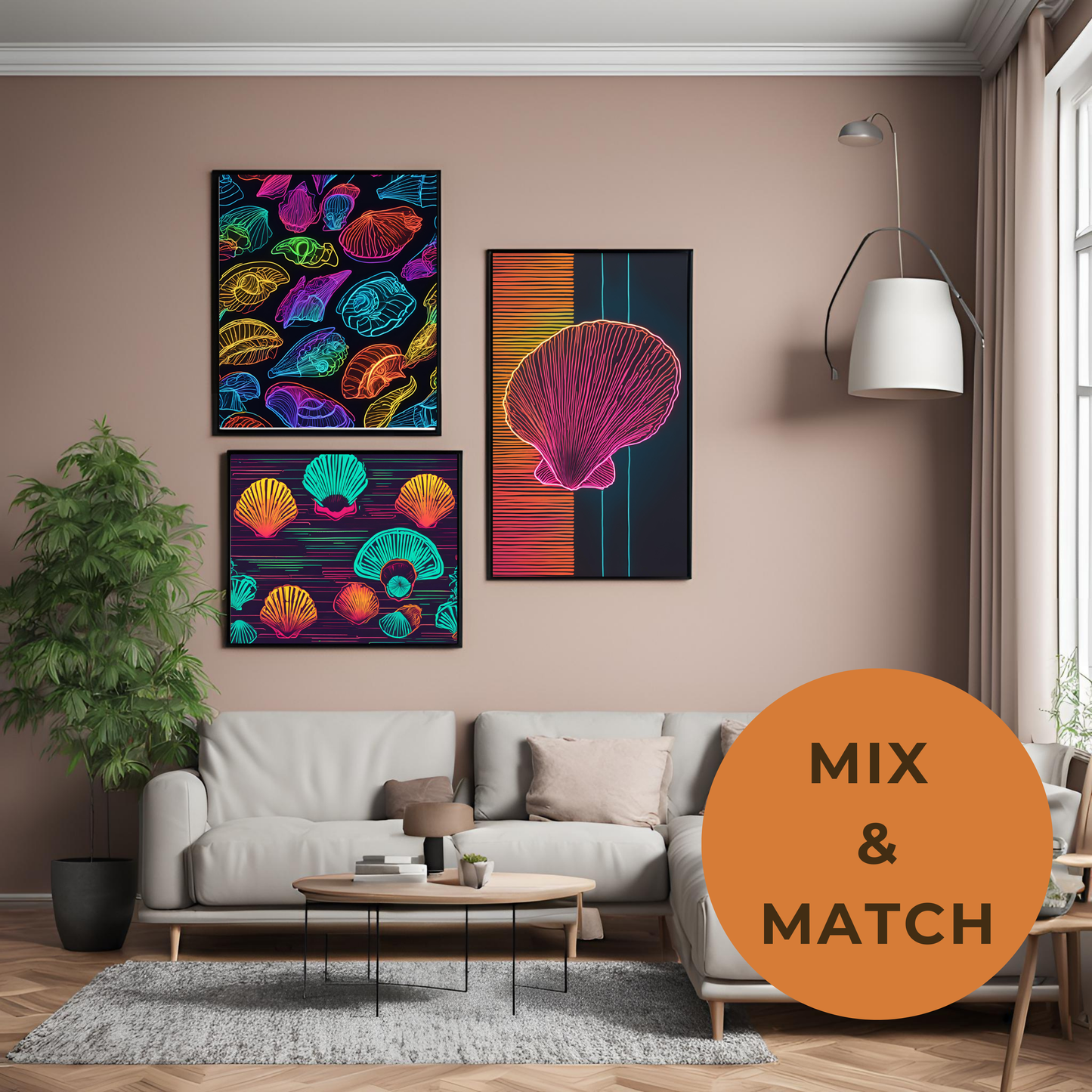 Coastal Gallery Wall - Neon Shell Printable Wall Art Summer Aesthetic Colourful Beach Poster